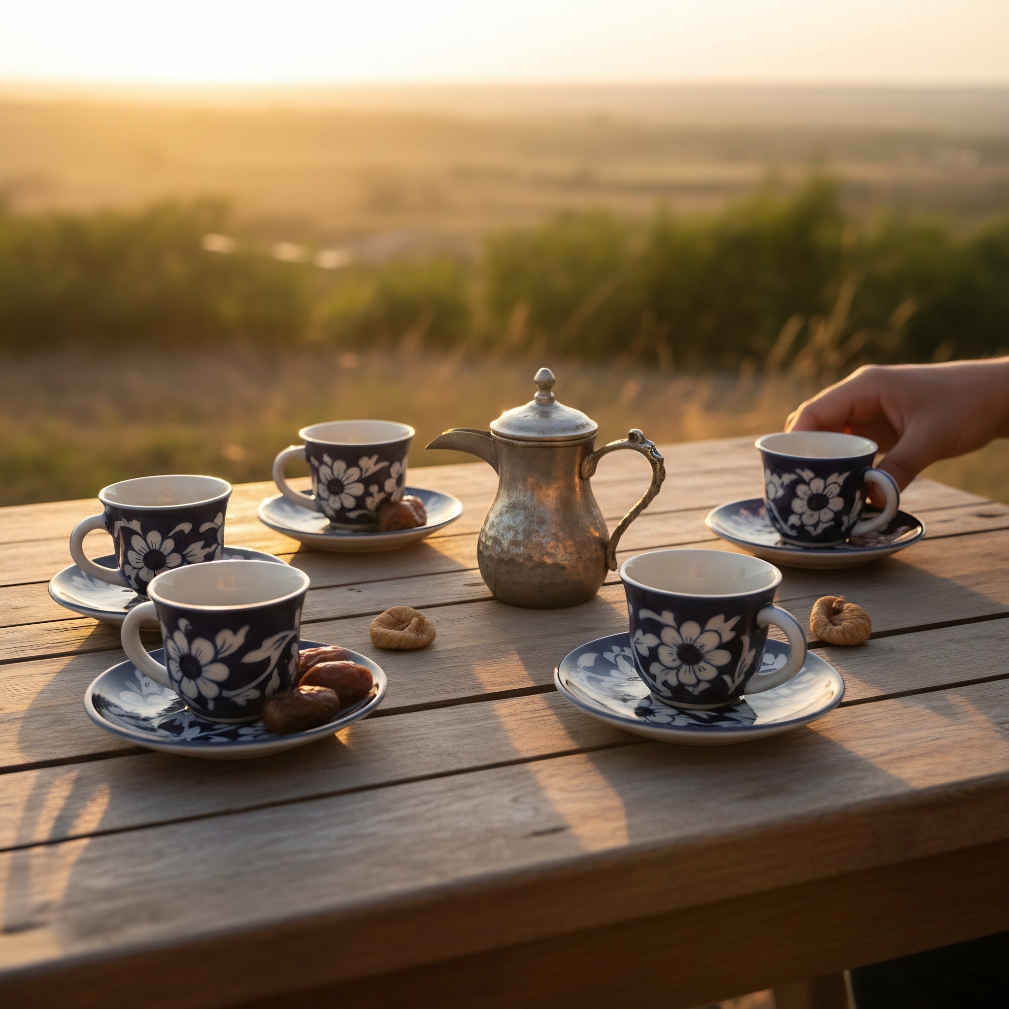 Cobalt Floral Blue Pottery Kehwa Cup & Saucer Set – 6 Pieces