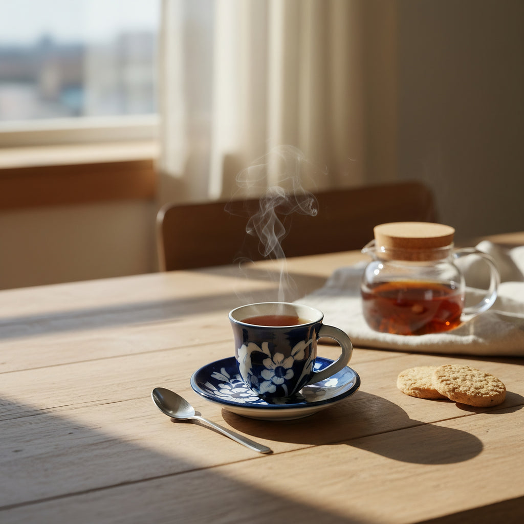 Cobalt Floral Blue Pottery Kehwa Cup & Saucer Set – 6 Pieces