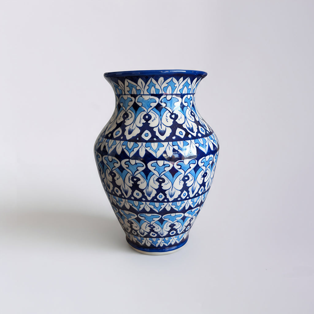 Deep Blue Floral Blue Pottery Vase – 12.5 Inch