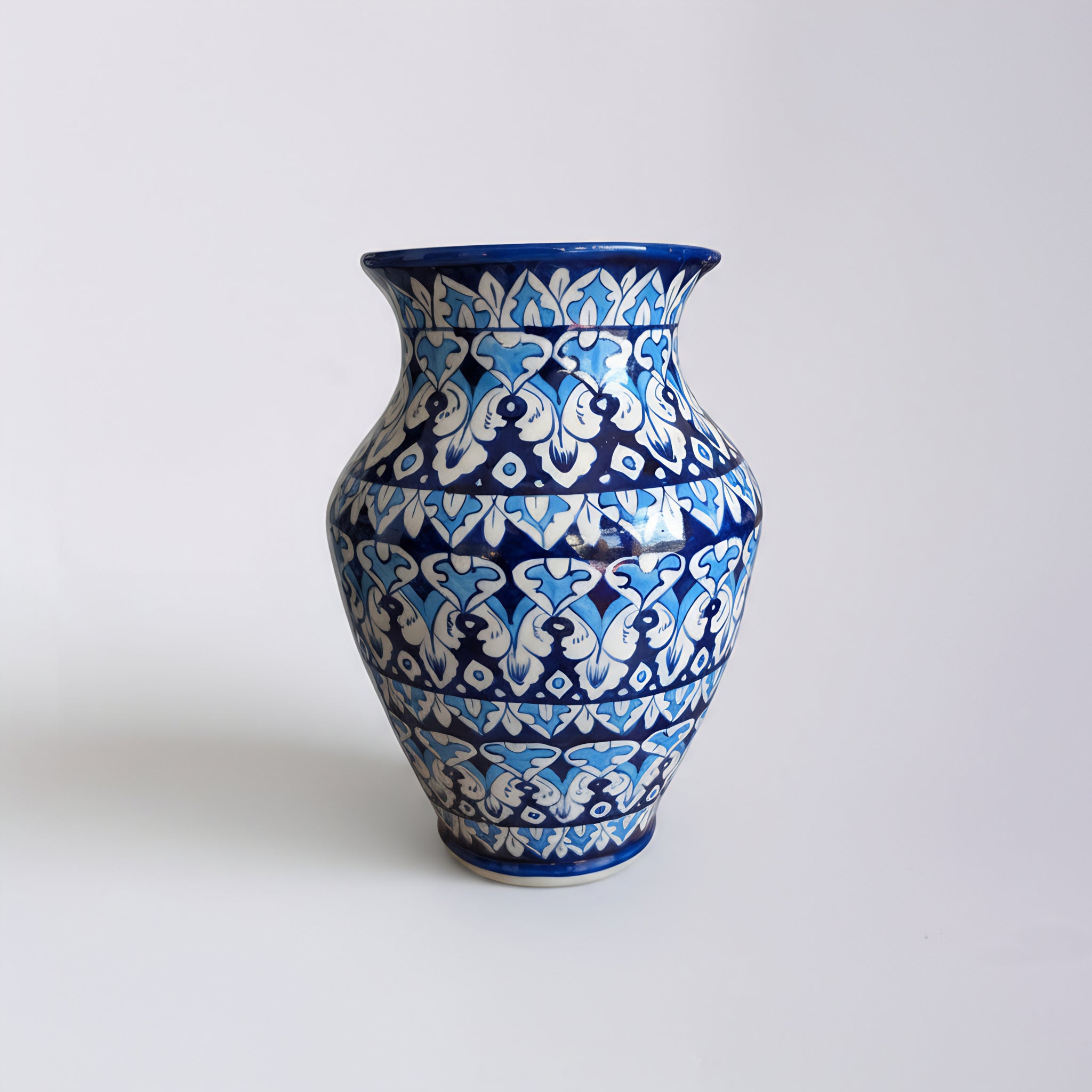 Deep Blue Floral Blue Pottery Vase – 12.5 Inch
