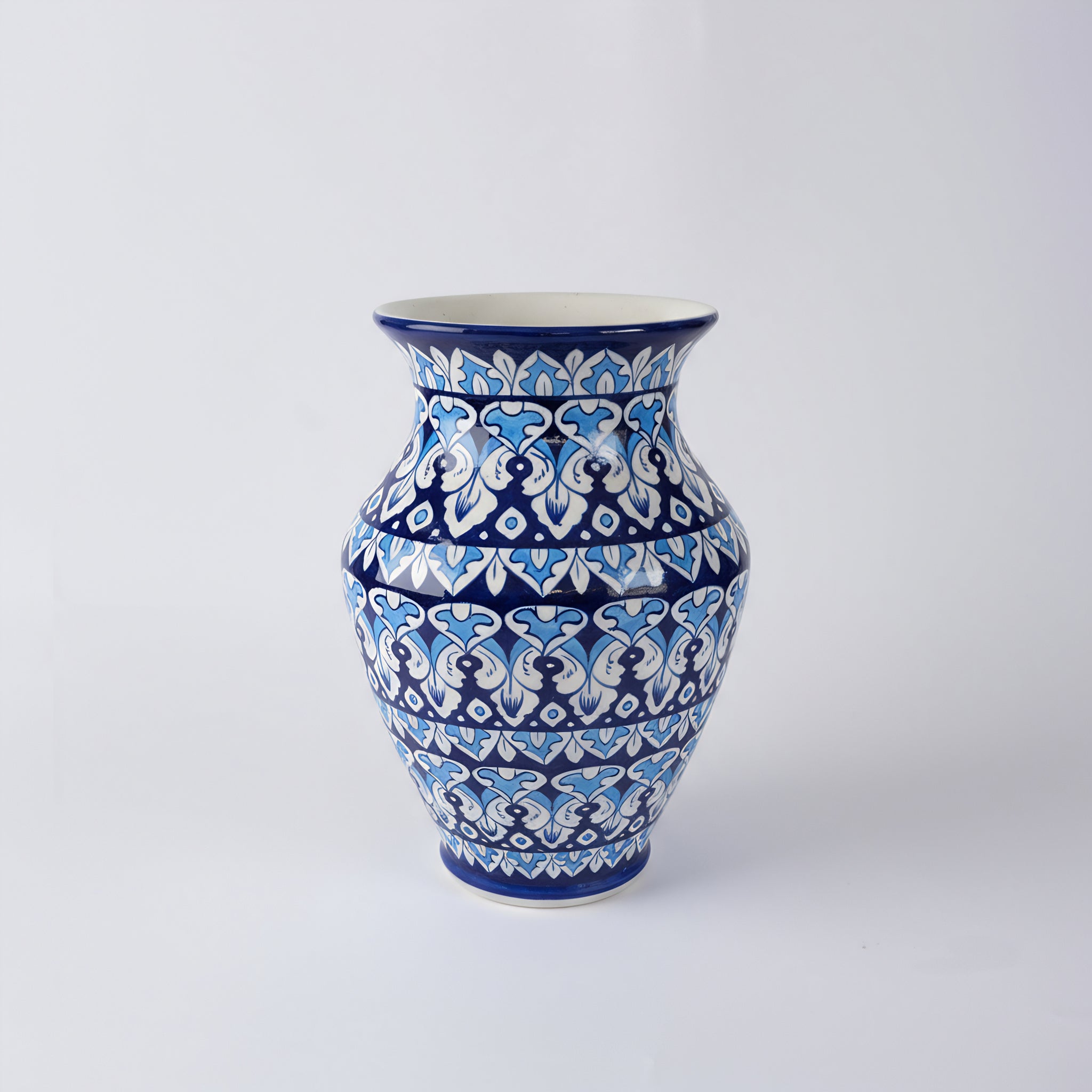 Deep Blue Floral Blue Pottery Vase – 12.5 Inch