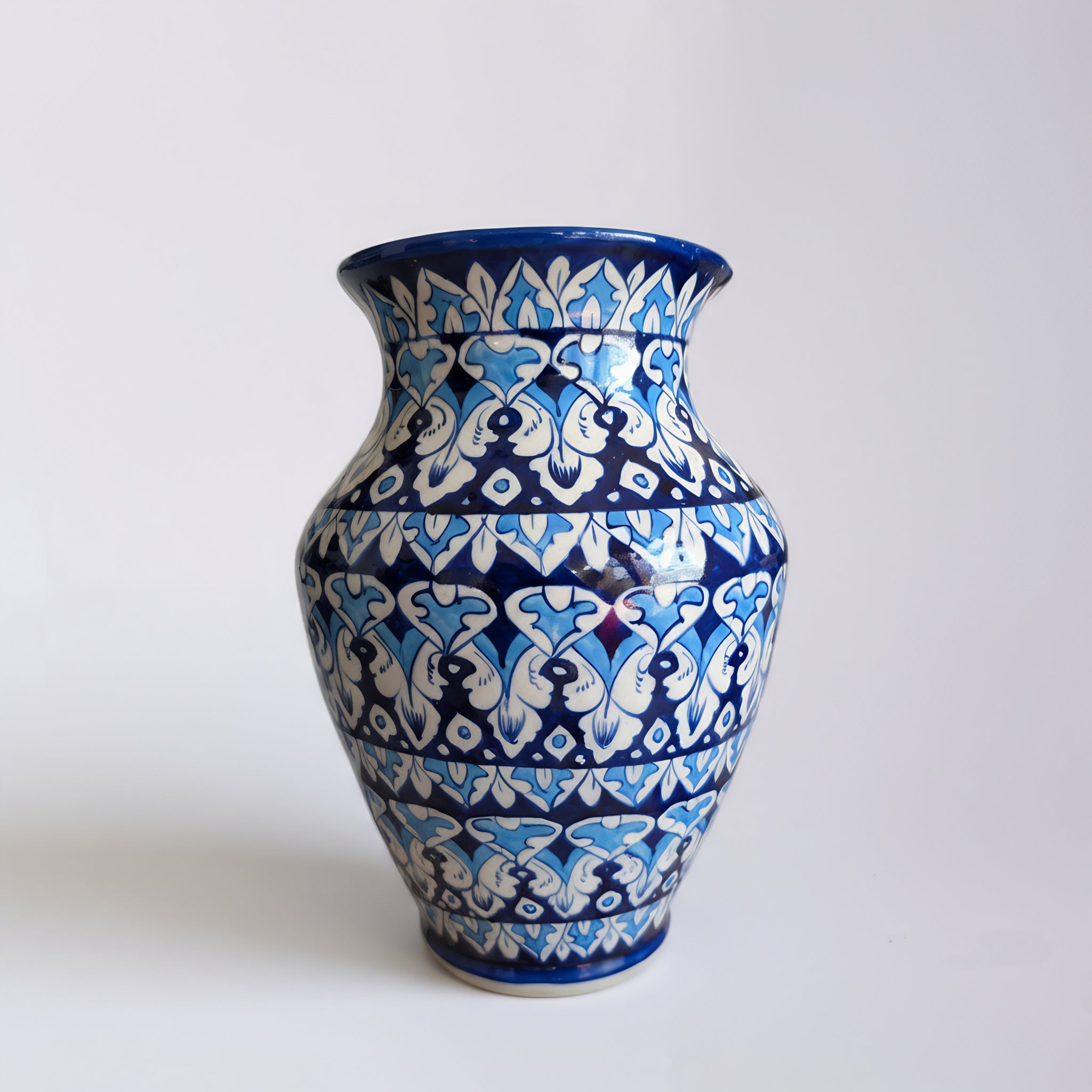 Deep Blue Floral Blue Pottery Vase – 12.5 Inch
