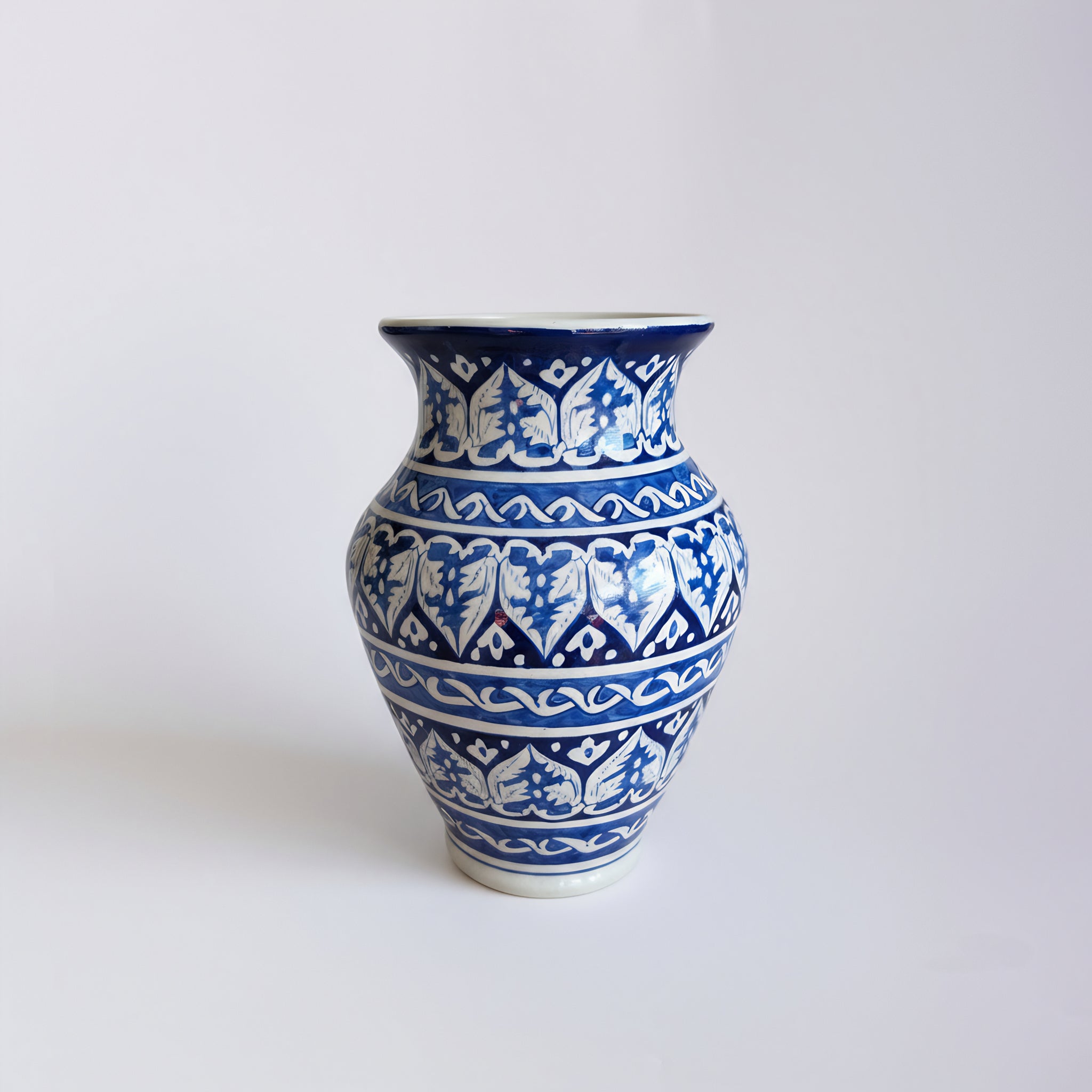 Deep Blue Floral Lattice Blue Pottery Vase – 12.5 Inch