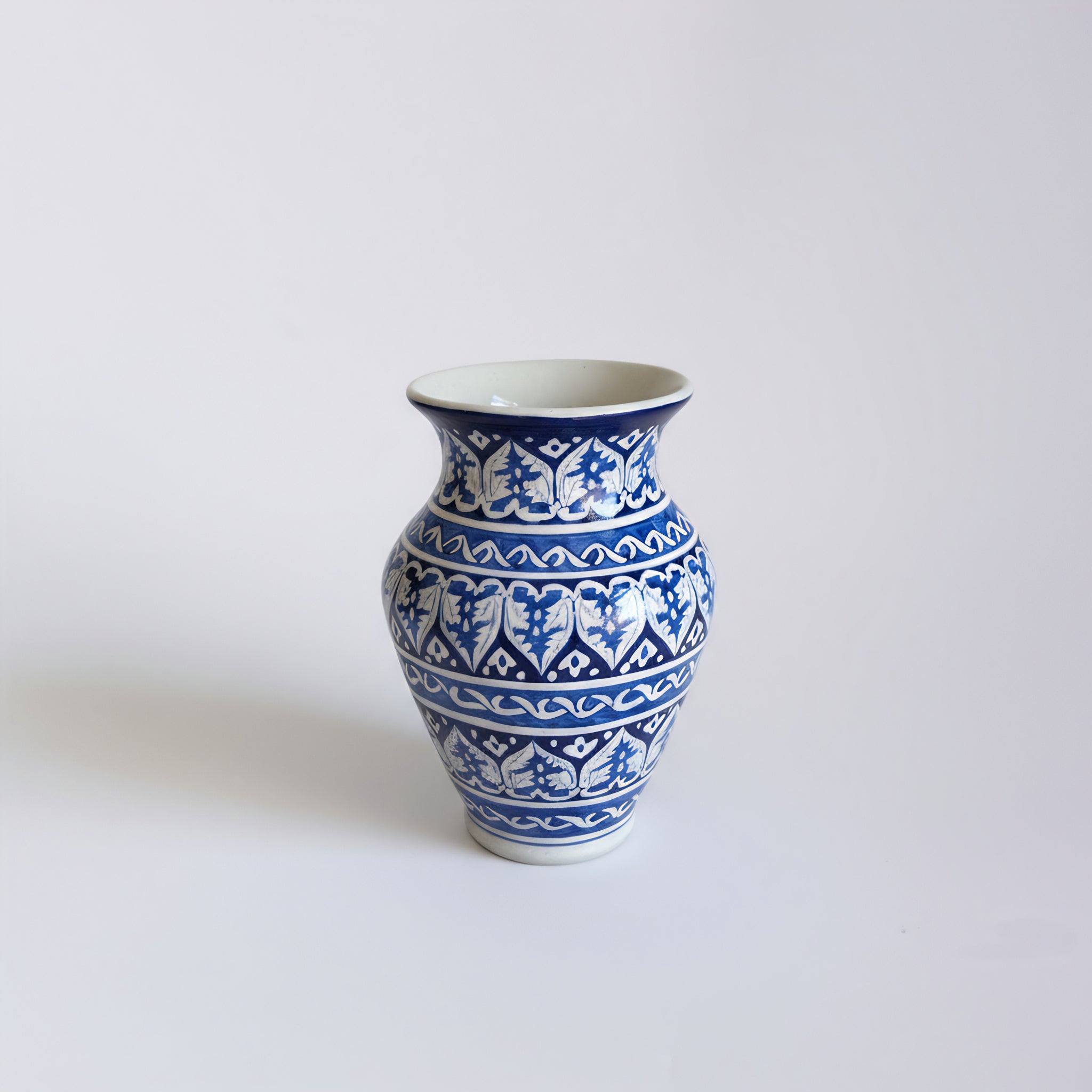 Deep Blue Floral Lattice Blue Pottery Vase – 12.5 Inch