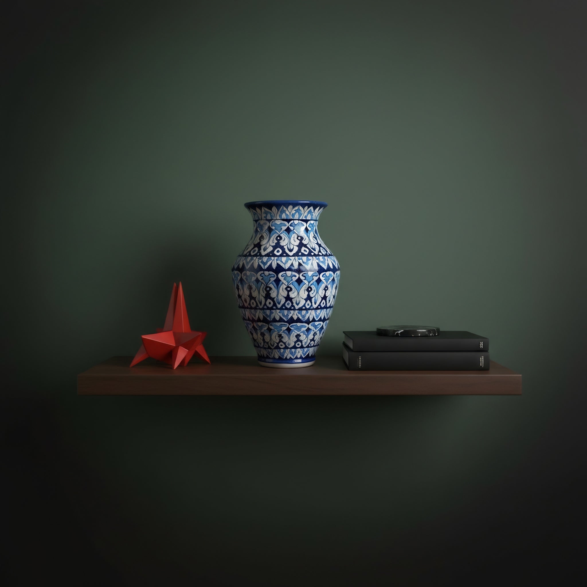 Deep Blue Floral Blue Pottery Vase – 12.5 Inch