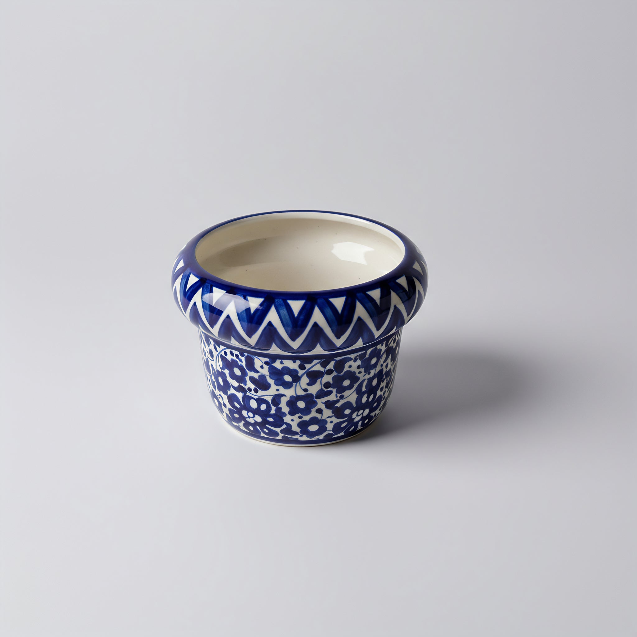 Hand-Painted Blue Pottery Planter — 6″ Wide × 5″ High Ceramic