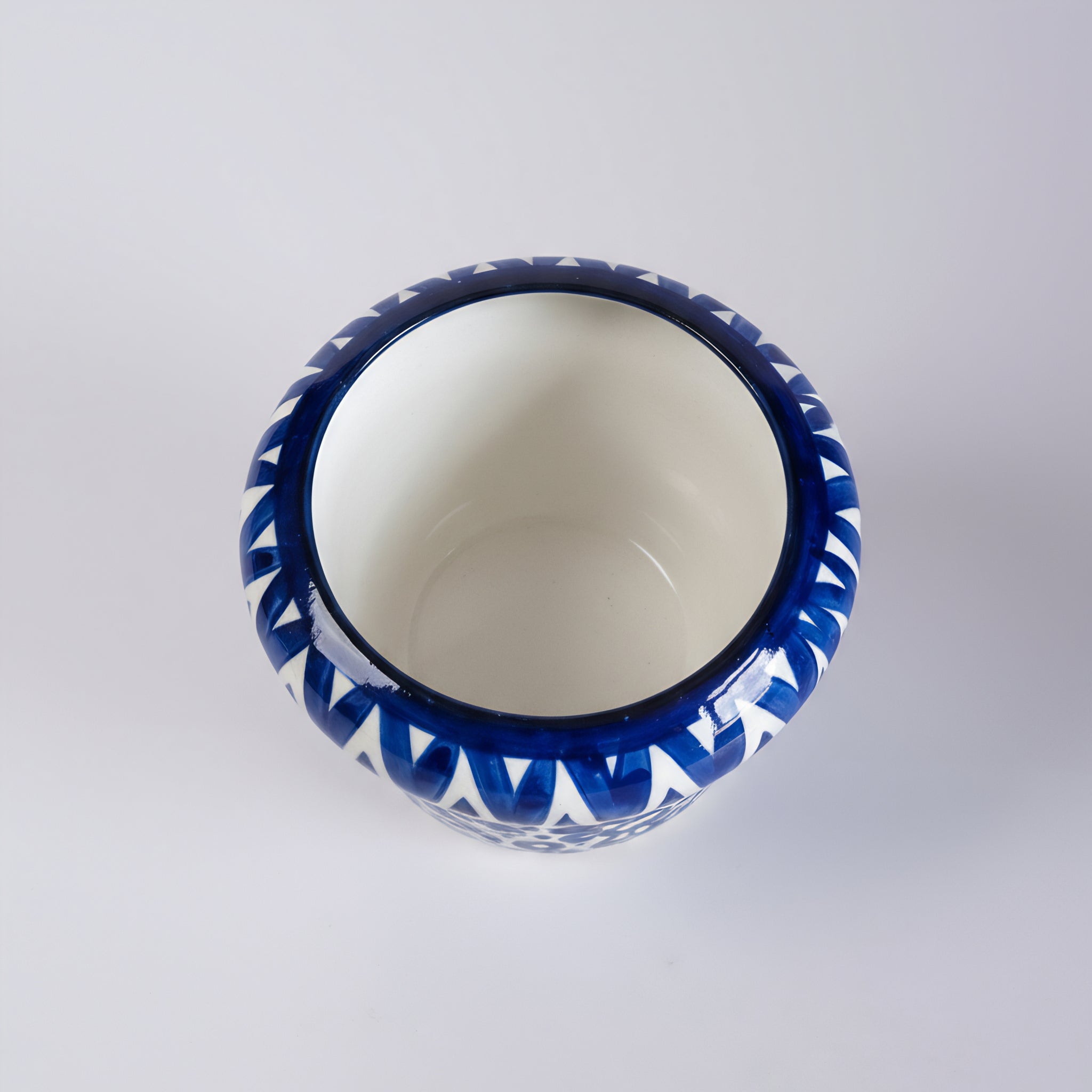 Hand-Painted Blue Pottery Planter — 6″ Wide × 5″ High Ceramic