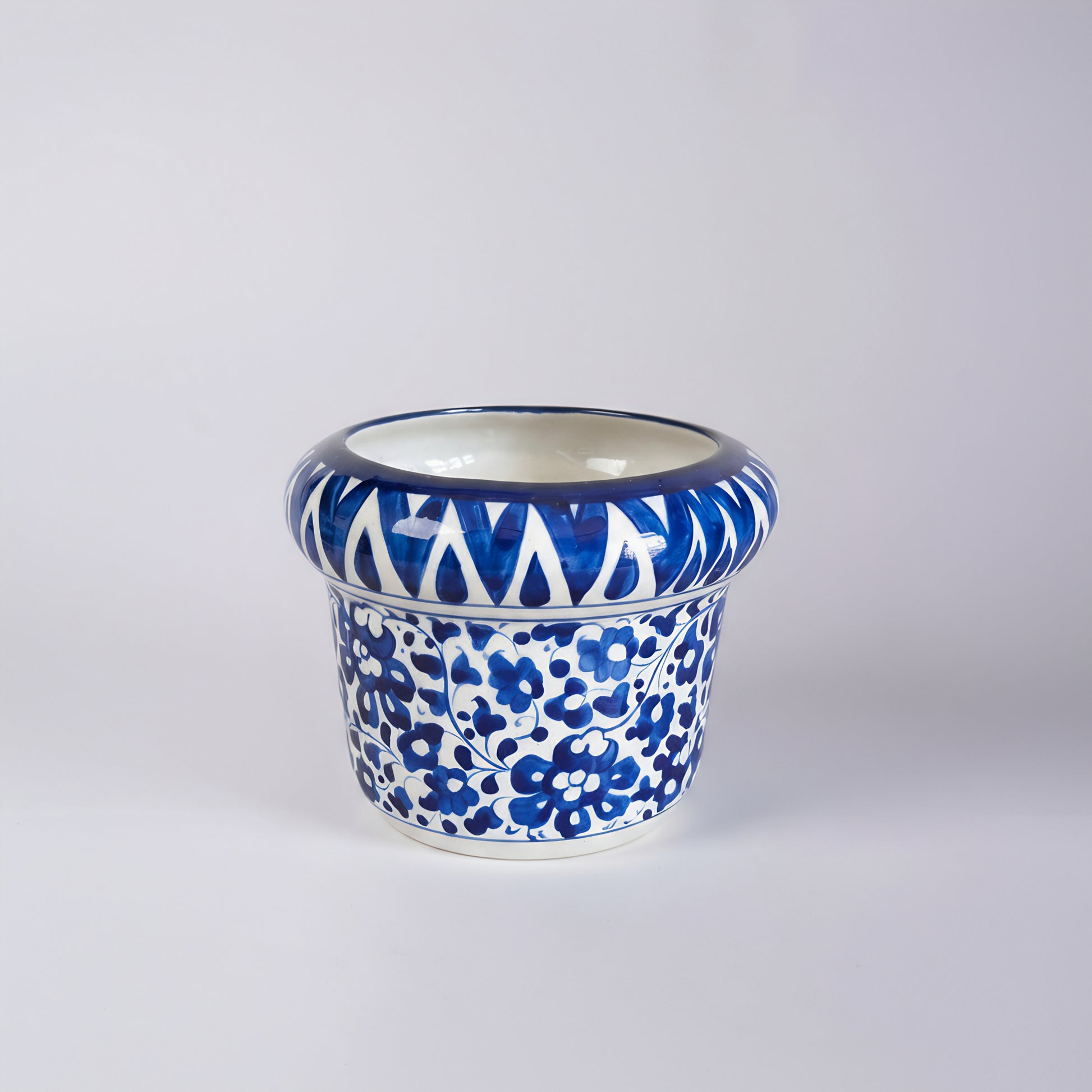 Hand-Painted Blue Pottery Planter — 6″ Wide × 5″ High Ceramic