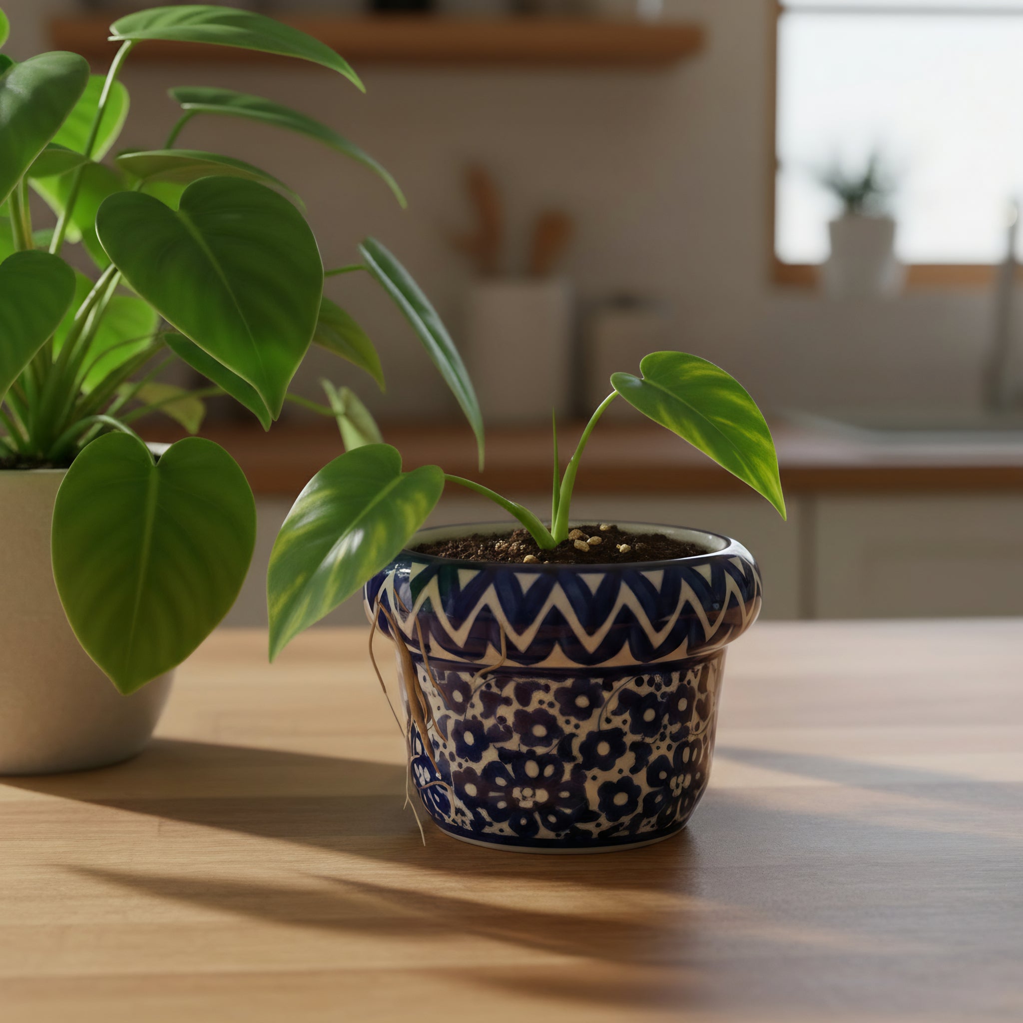 Hand-Painted Blue Pottery Planter — 6″ Wide × 5″ High Ceramic