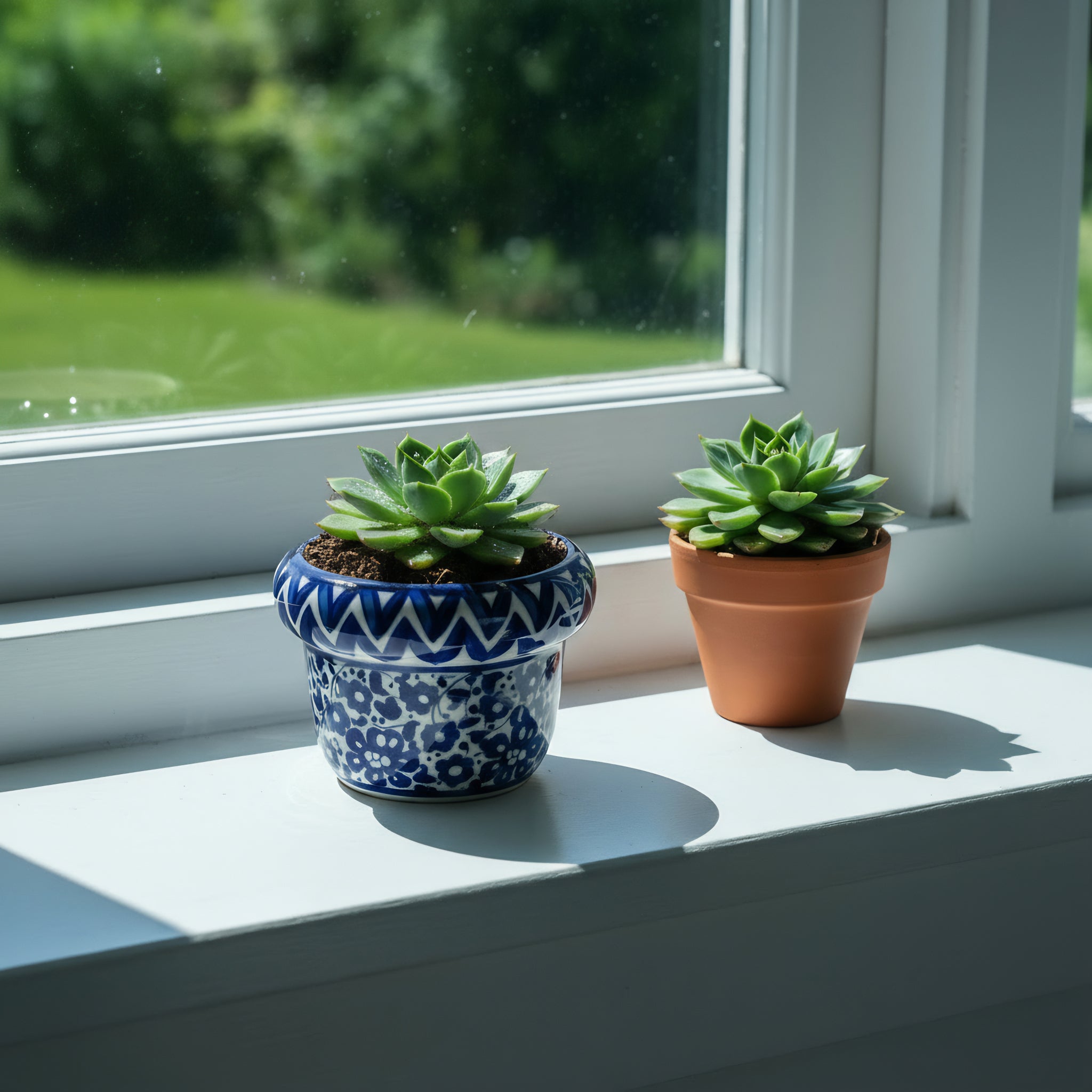 Hand-Painted Blue Pottery Planter — 6″ Wide × 5″ High Ceramic