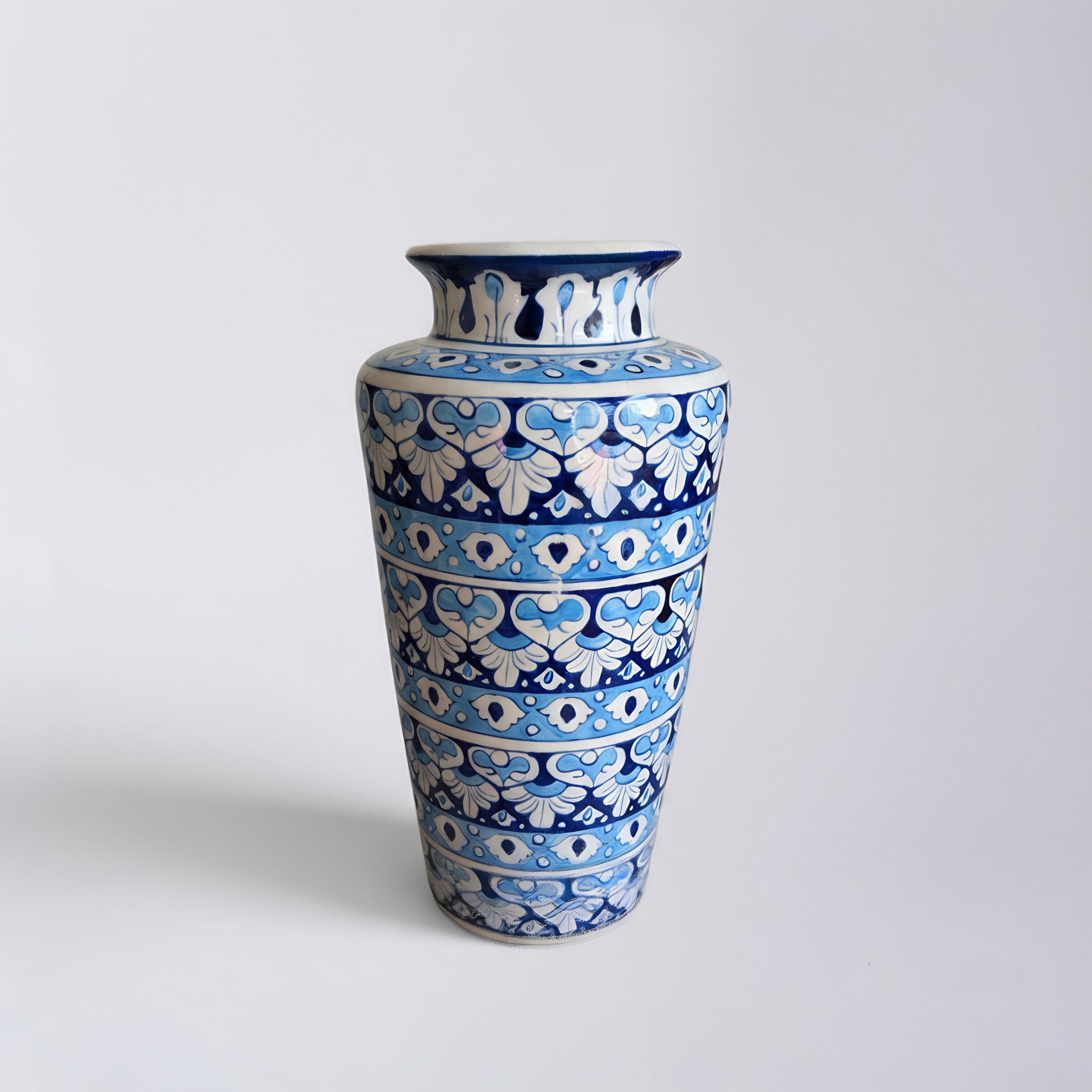 Tall Cobalt Floral Blue Pottery Vase – 14 Inch