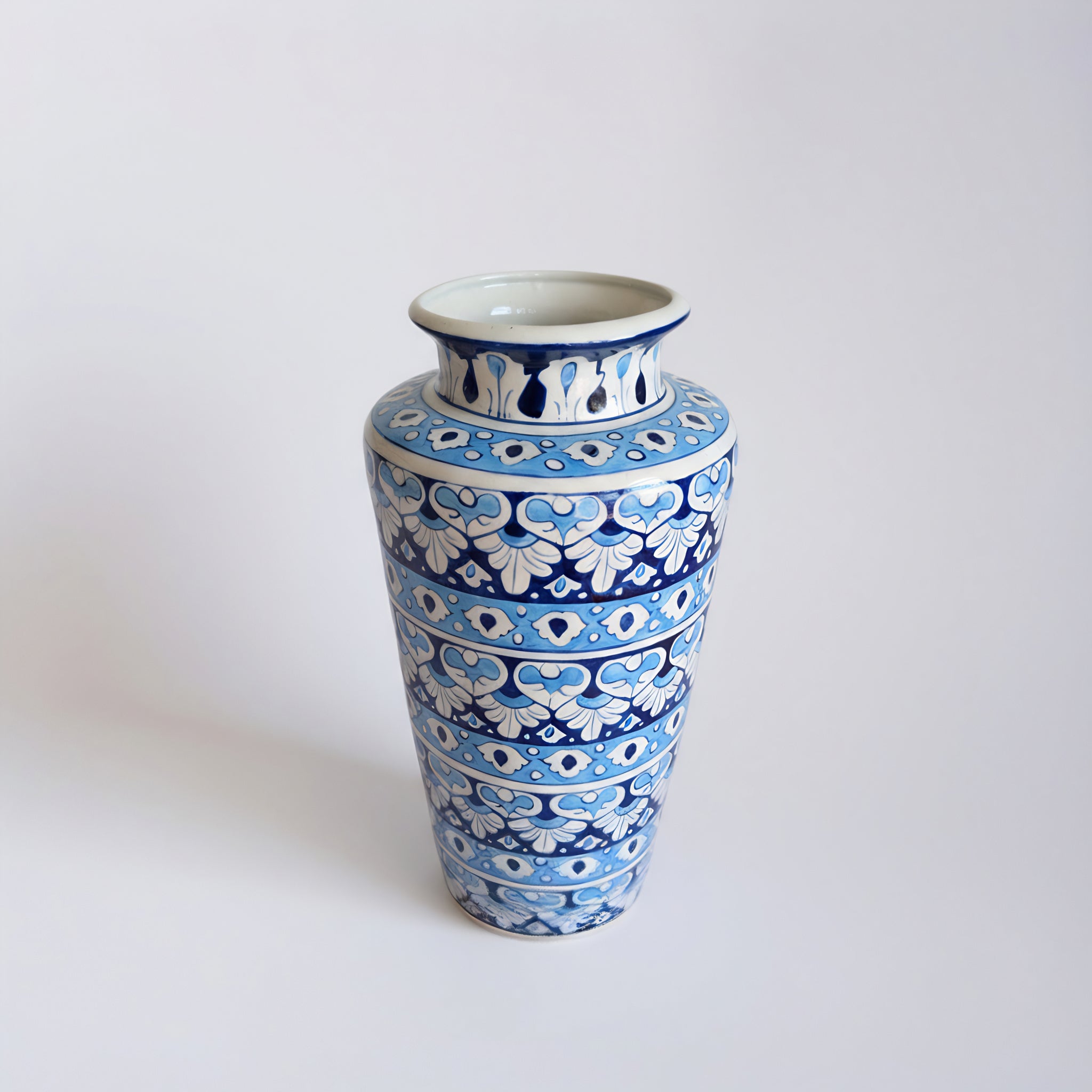 Tall Cobalt Floral Blue Pottery Vase – 14 Inch