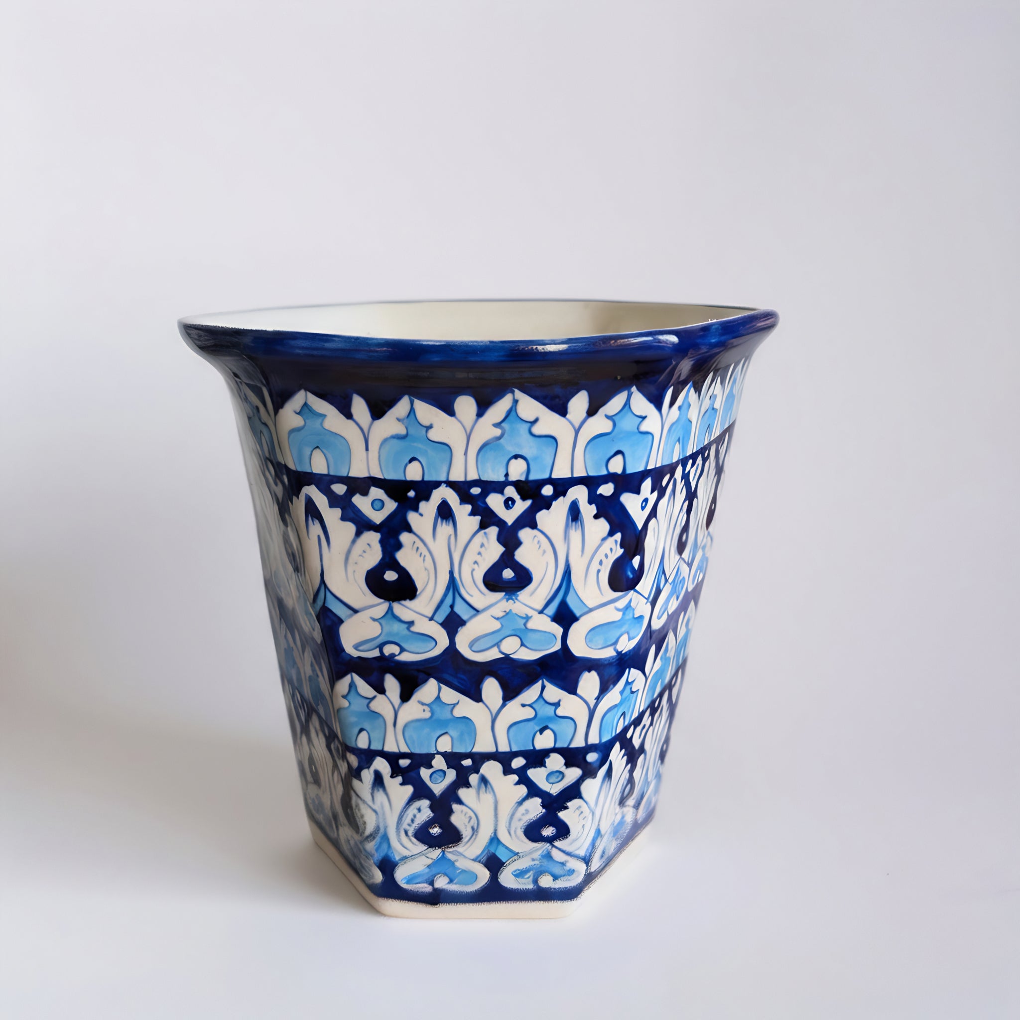 Hexagonal Elephant Parade Blue Pottery Planter – 10 Inch