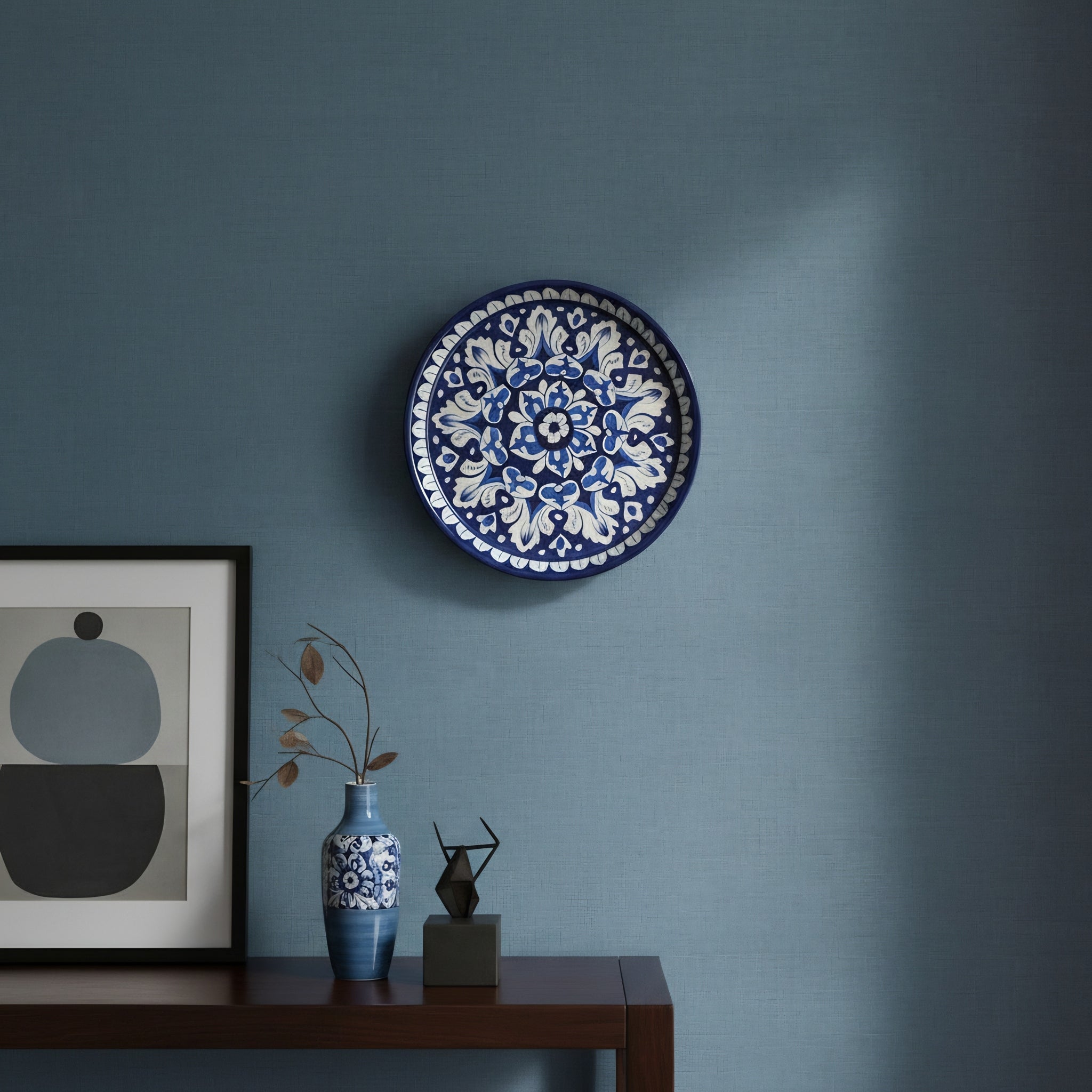 Cobalt Floral Blue Pottery Pizza Platter & Wall Plate – 10 Inch