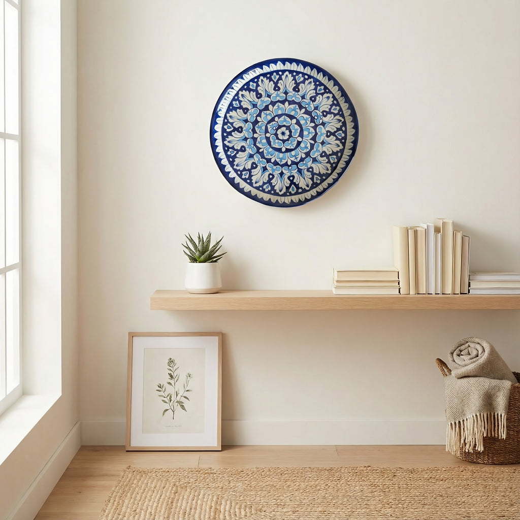 Blue Pottery Ceramic Handmade Platter & Wall Plate – 12 Inch