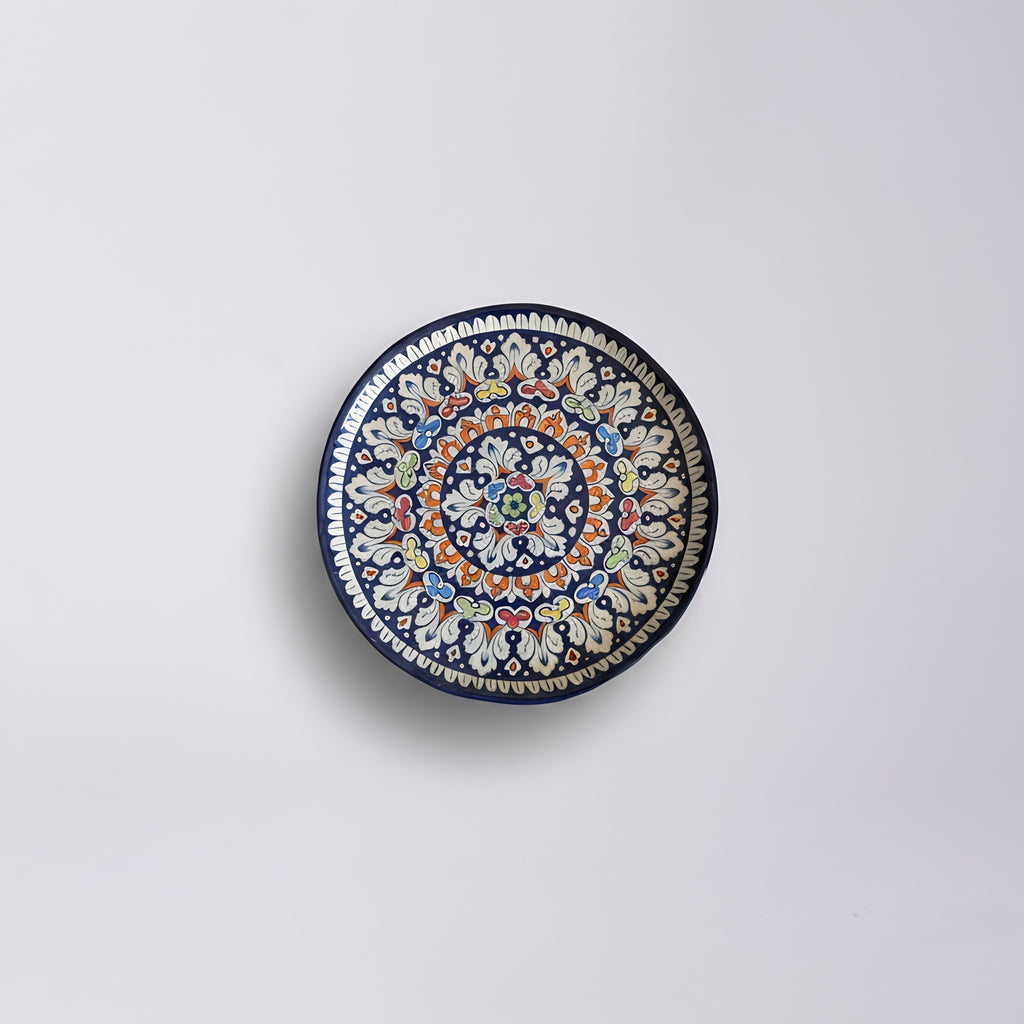 Multicolor Floral Blue Pottery Pizza Serving Platter & Wall Plate – 15 Inch