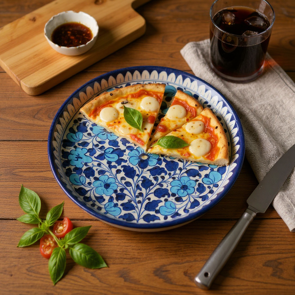Artisan Blue Floral Pizza Serving Dish