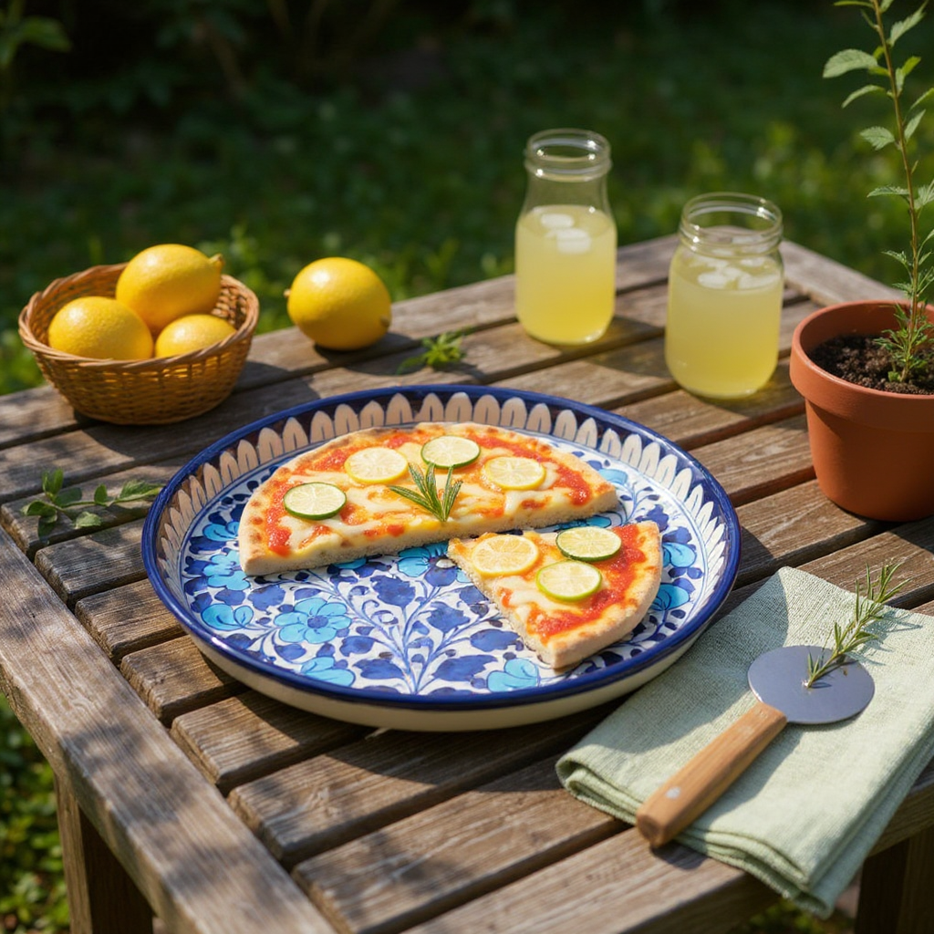 Artisan Blue Floral Pizza Serving Dish