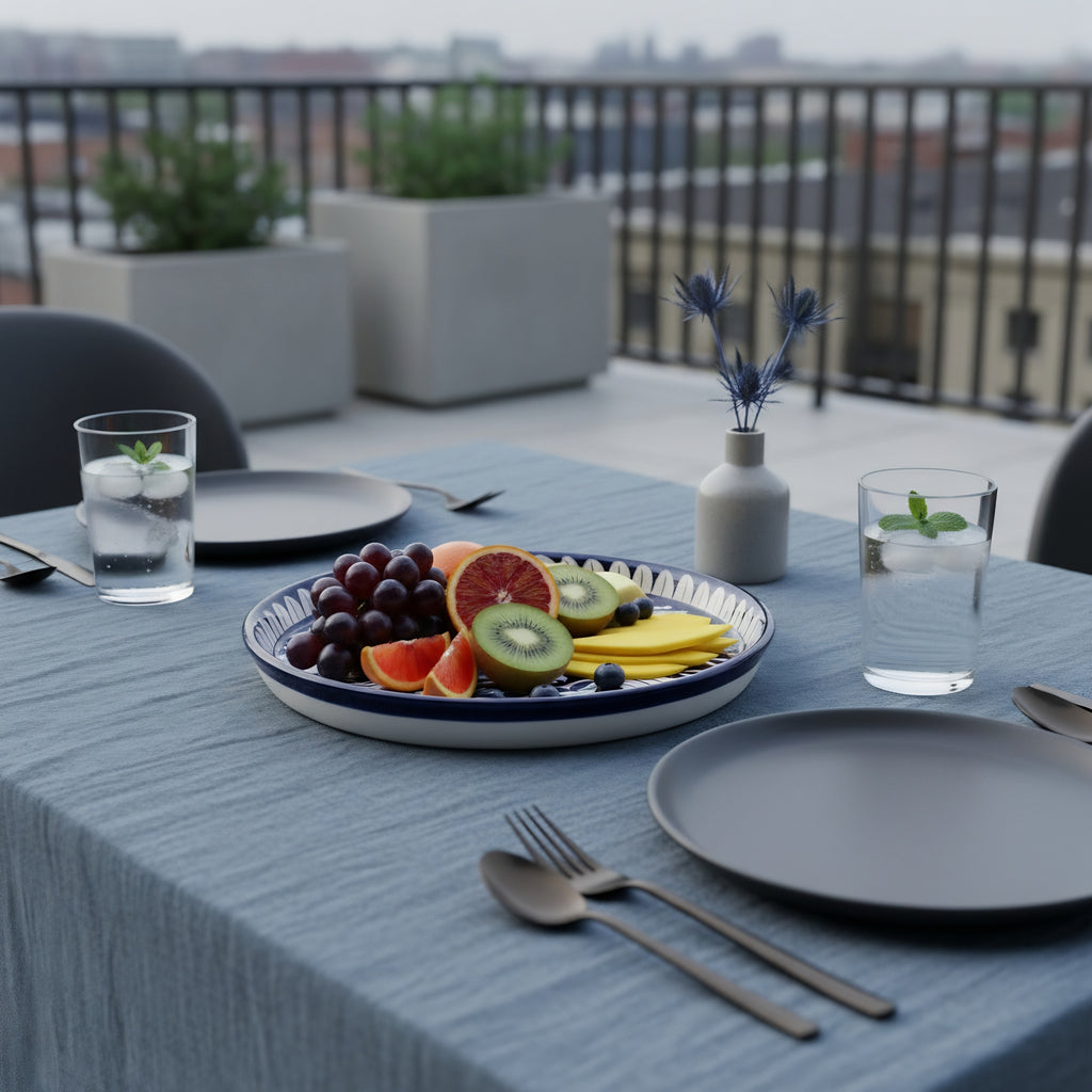 Cobalt Floral Blue Pottery Pizza Platter & Wall Plate – 10 Inch