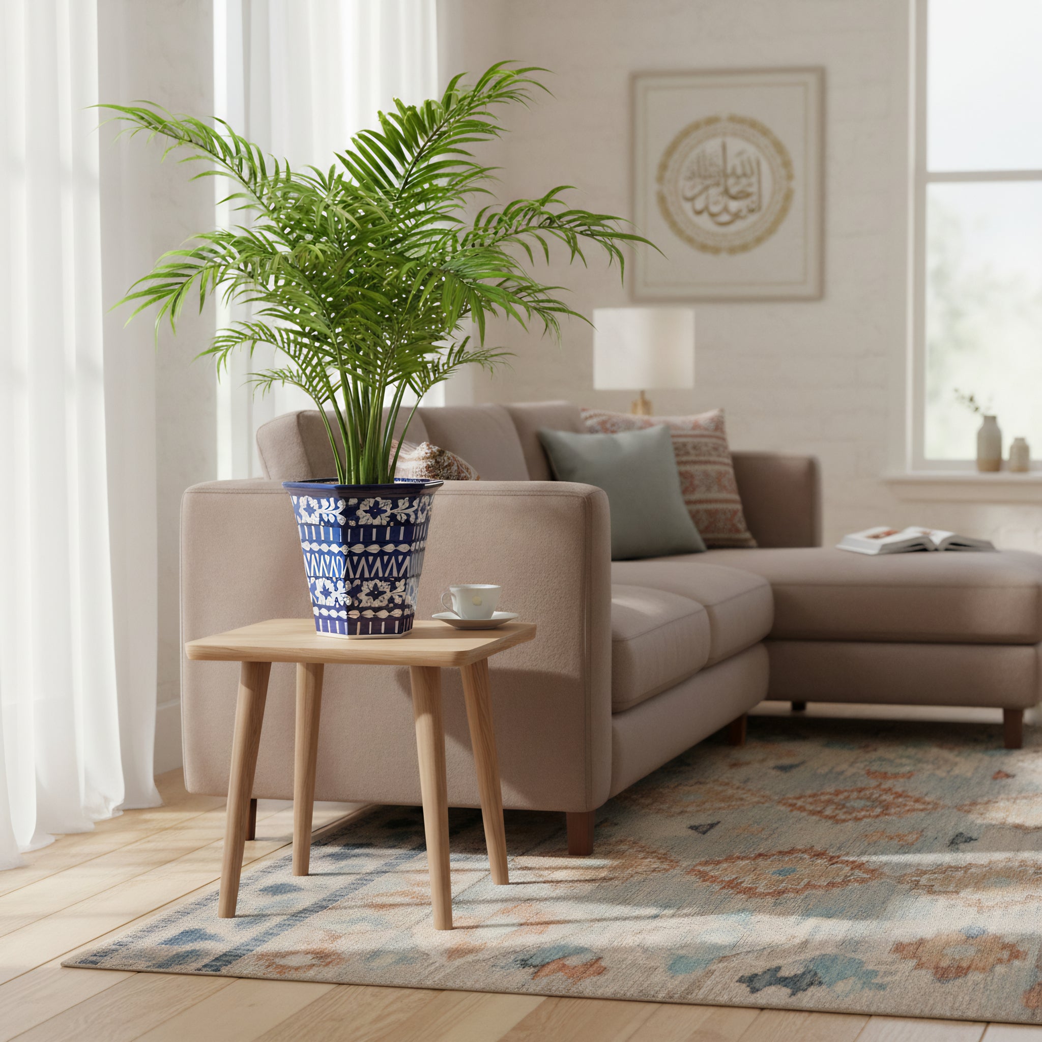 Hexagonal Cobalt Floral Blue Pottery Planter – 10 Inch