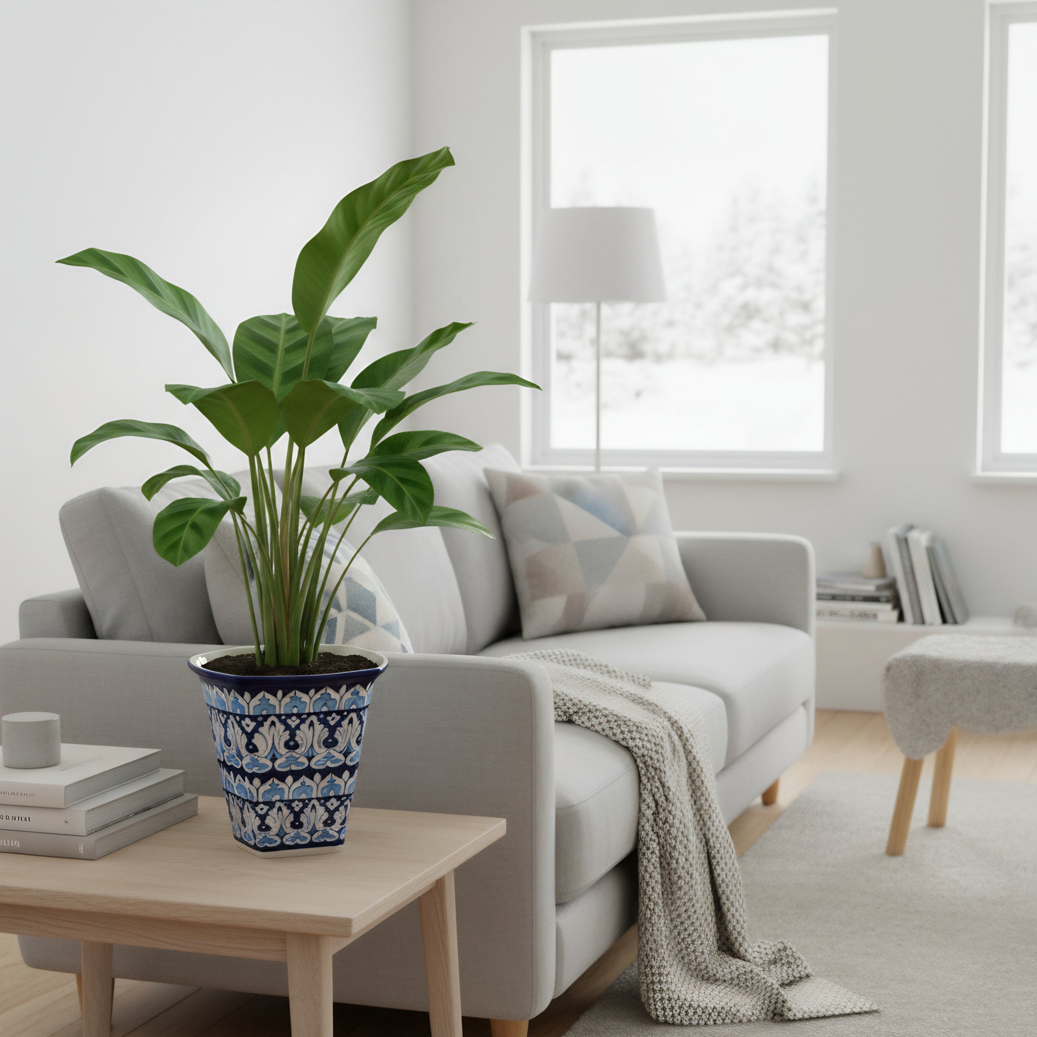 Hexagonal Elephant Parade Blue Pottery Planter – 10 Inch