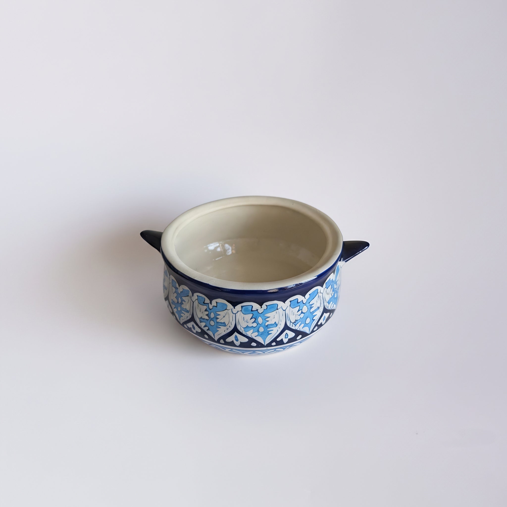 Handmade Blue Pottery Tulip Design Lidded Serving Pot – 5.5 Inch Ceramic