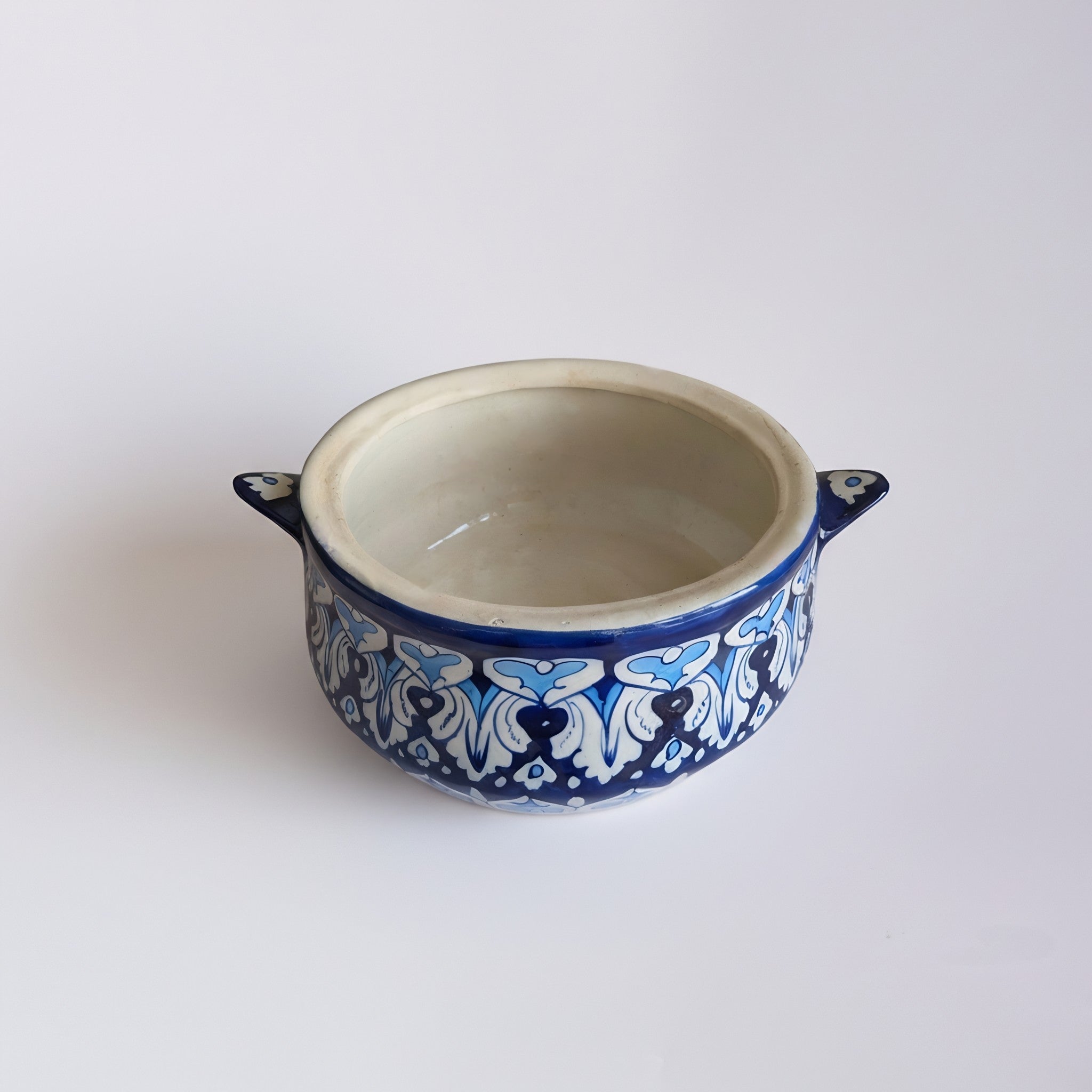 Handmade Blue Pottery Midnight Blue Lotus Lidded Serving Pot – 5.5 Inch Ceramic