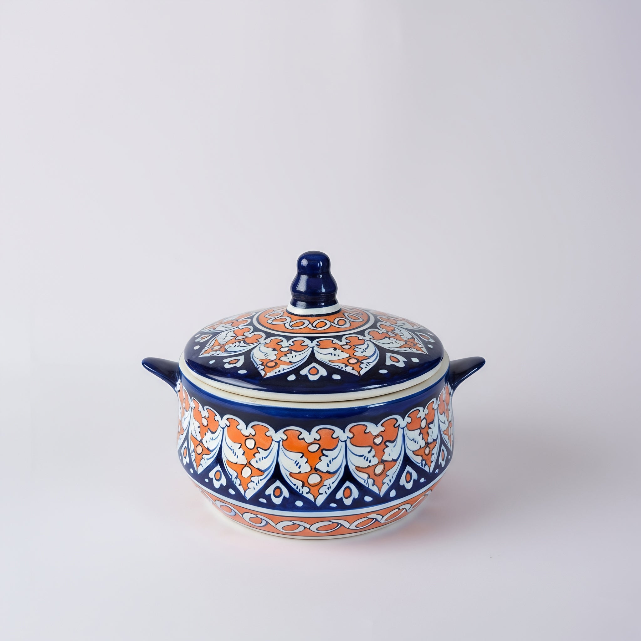 Handmade Blue Pottery Floral Lidded Serving Pot – 5.5 Inch Ceramic