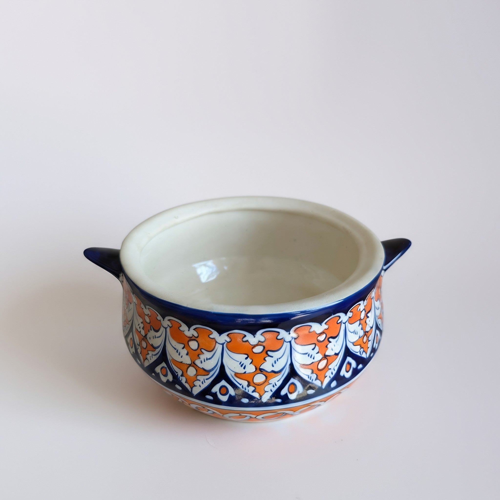 Handmade Blue Pottery Floral Lidded Serving Pot – 5.5 Inch Ceramic