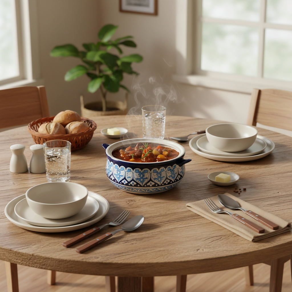 Handmade Blue Pottery Tulip Design Lidded Serving Pot – 5.5 Inch Ceramic