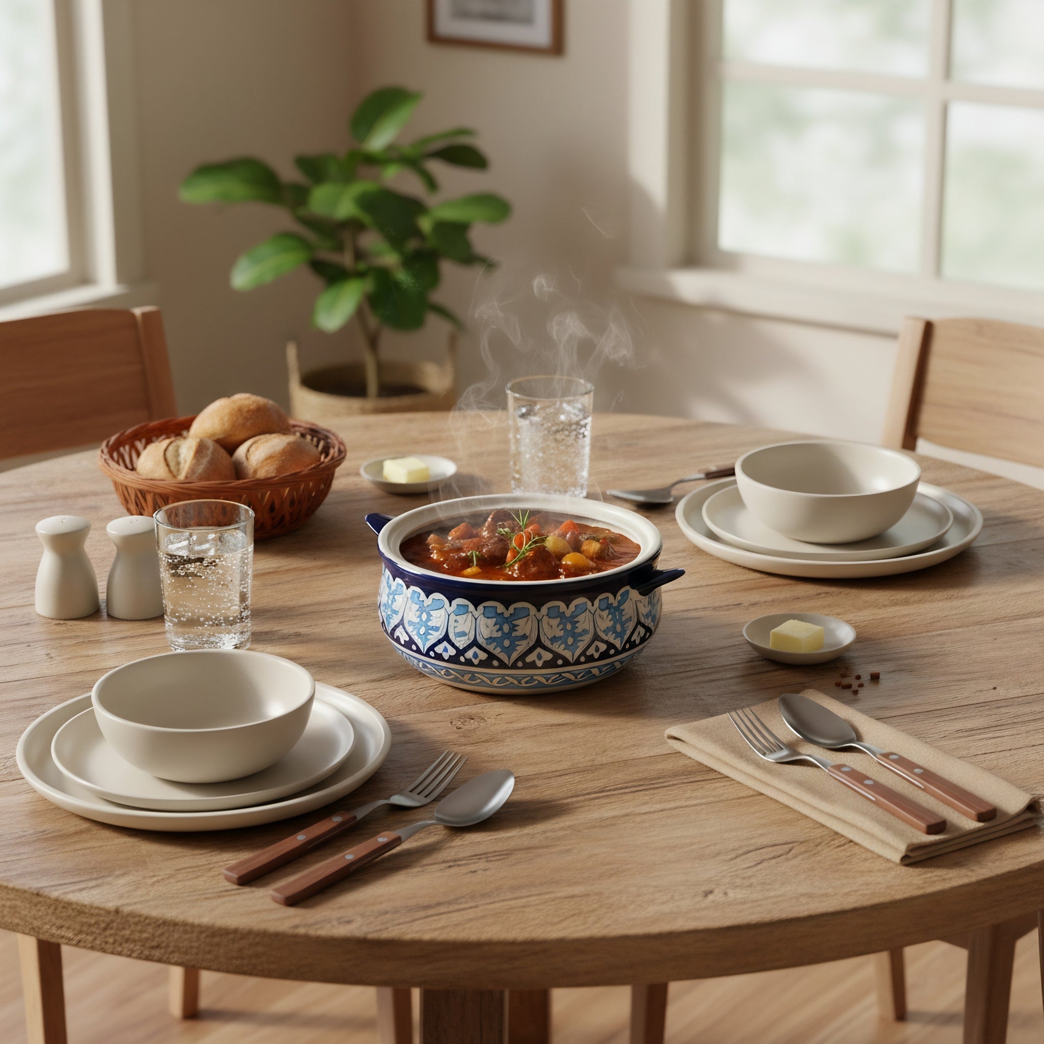 Handmade Blue Pottery Tulip Design Lidded Serving Pot – 5.5 Inch Ceramic