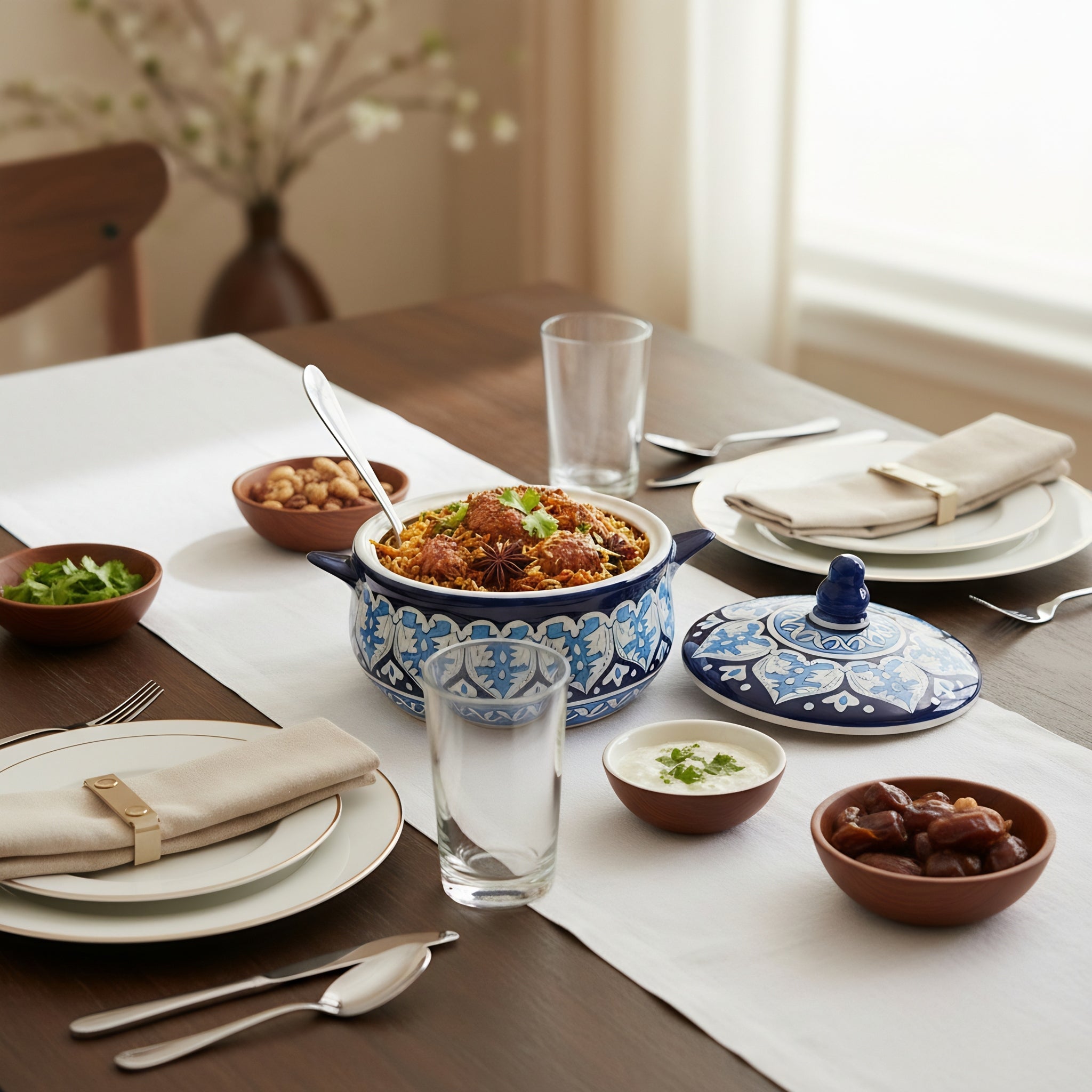 Handmade Blue Pottery Tulip Design Lidded Serving Pot – 5.5 Inch Ceramic