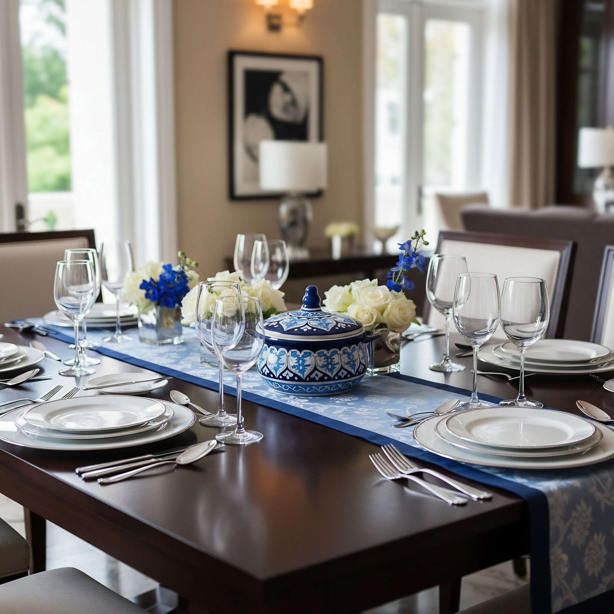 Handmade Blue Pottery Tulip Design Lidded Serving Pot – 5.5 Inch Ceramic