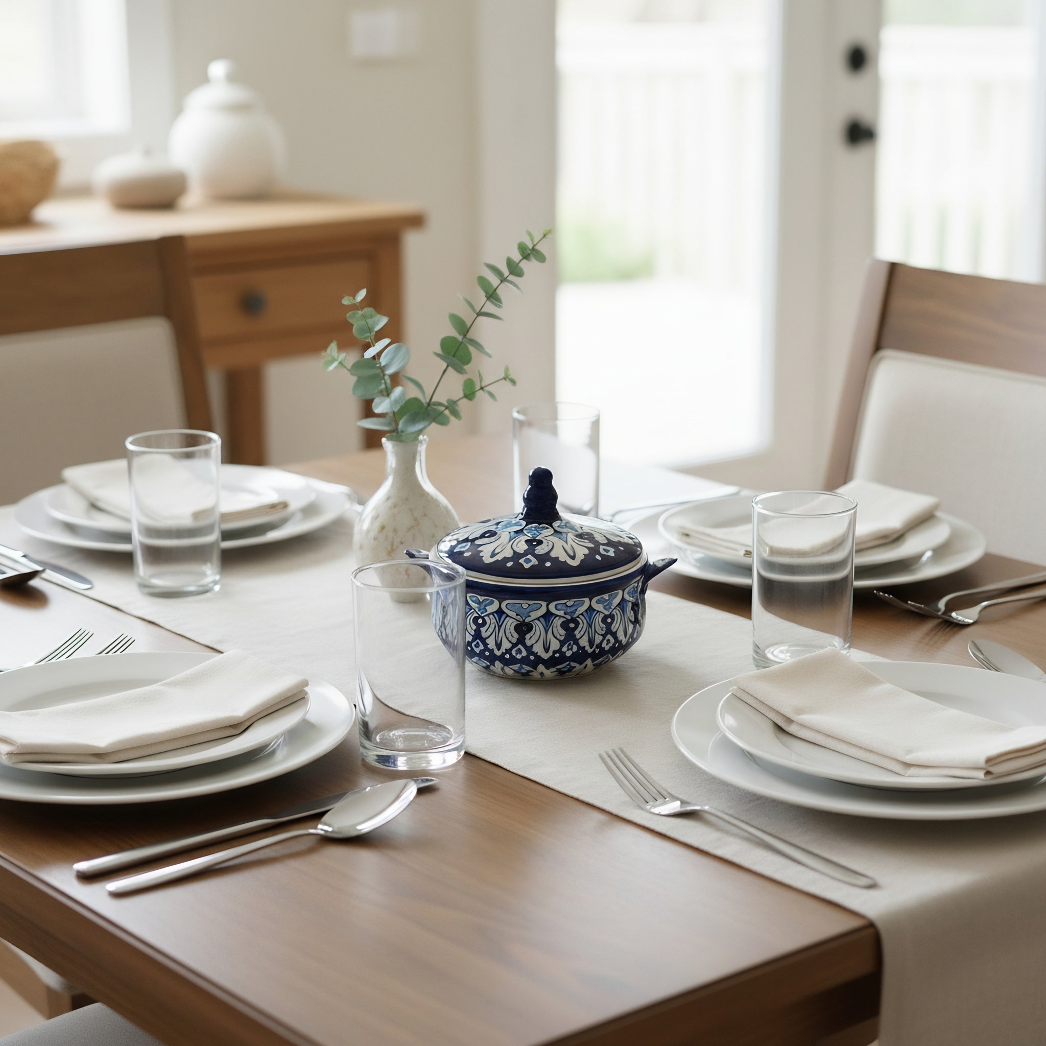 Handmade Blue Pottery Midnight Blue Lotus Lidded Serving Pot – 5.5 Inch Ceramic