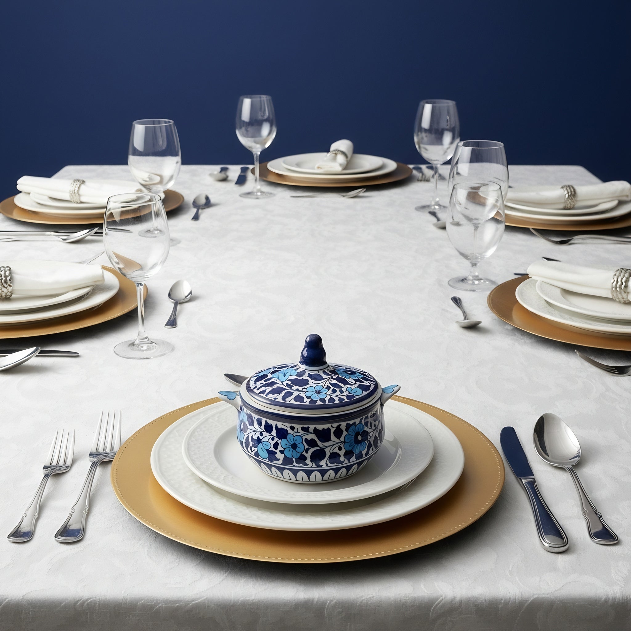 Handmade Blue Pottery Sky-Blue Floral Lidded Serving Pot – 5.5 Inch Ceramic