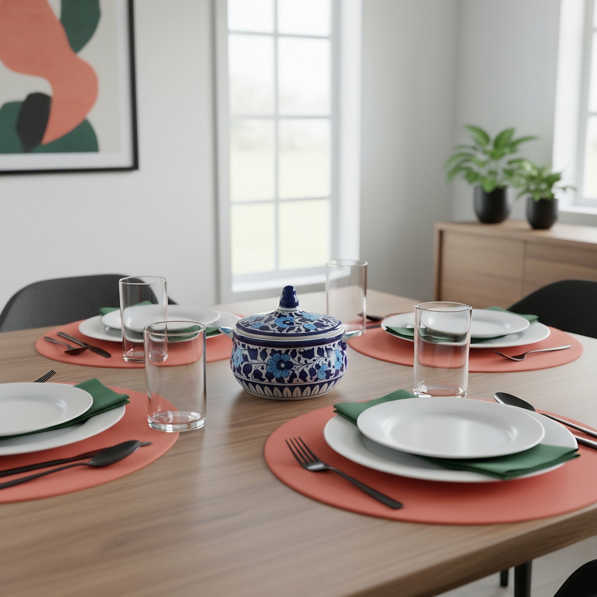 Handmade Blue Pottery Sky-Blue Floral Lidded Serving Pot – 5.5 Inch Ceramic