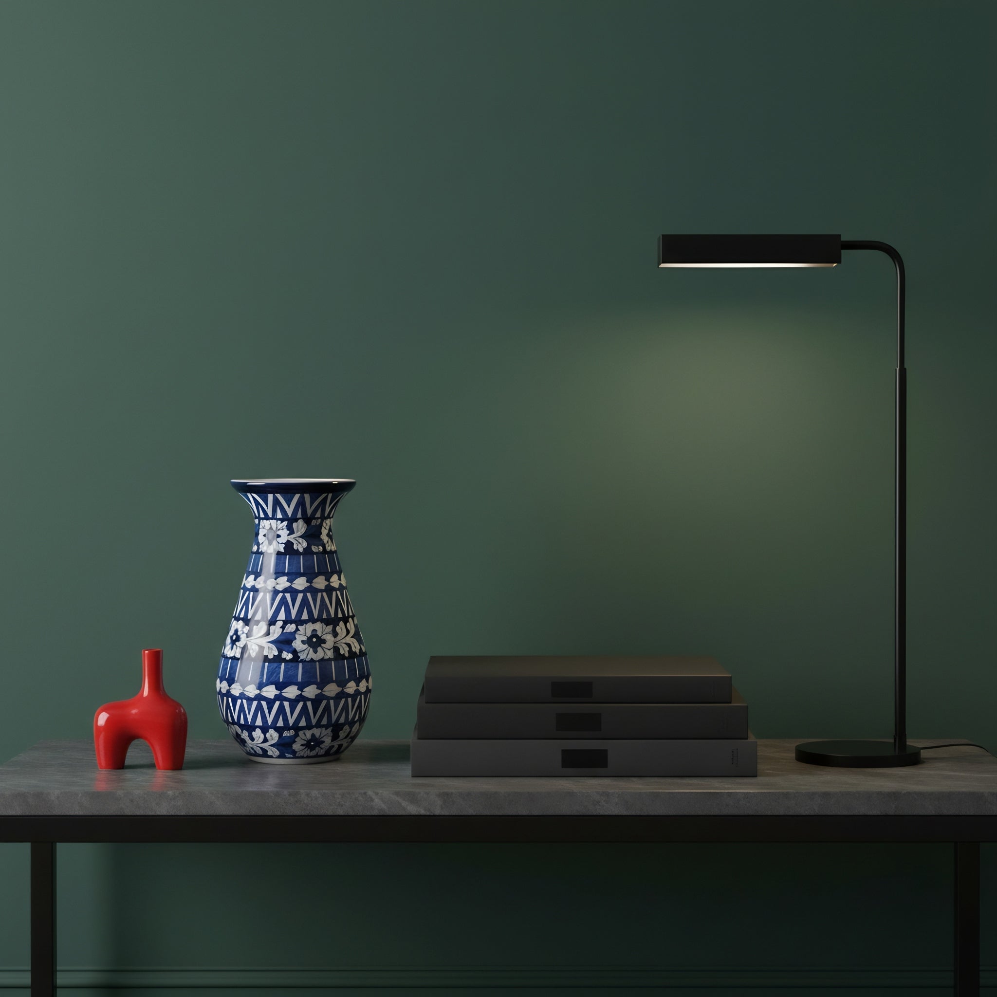 12-Inch Blue Pottery Round Bottom Vase – Hand-Painted Ceramic Decor