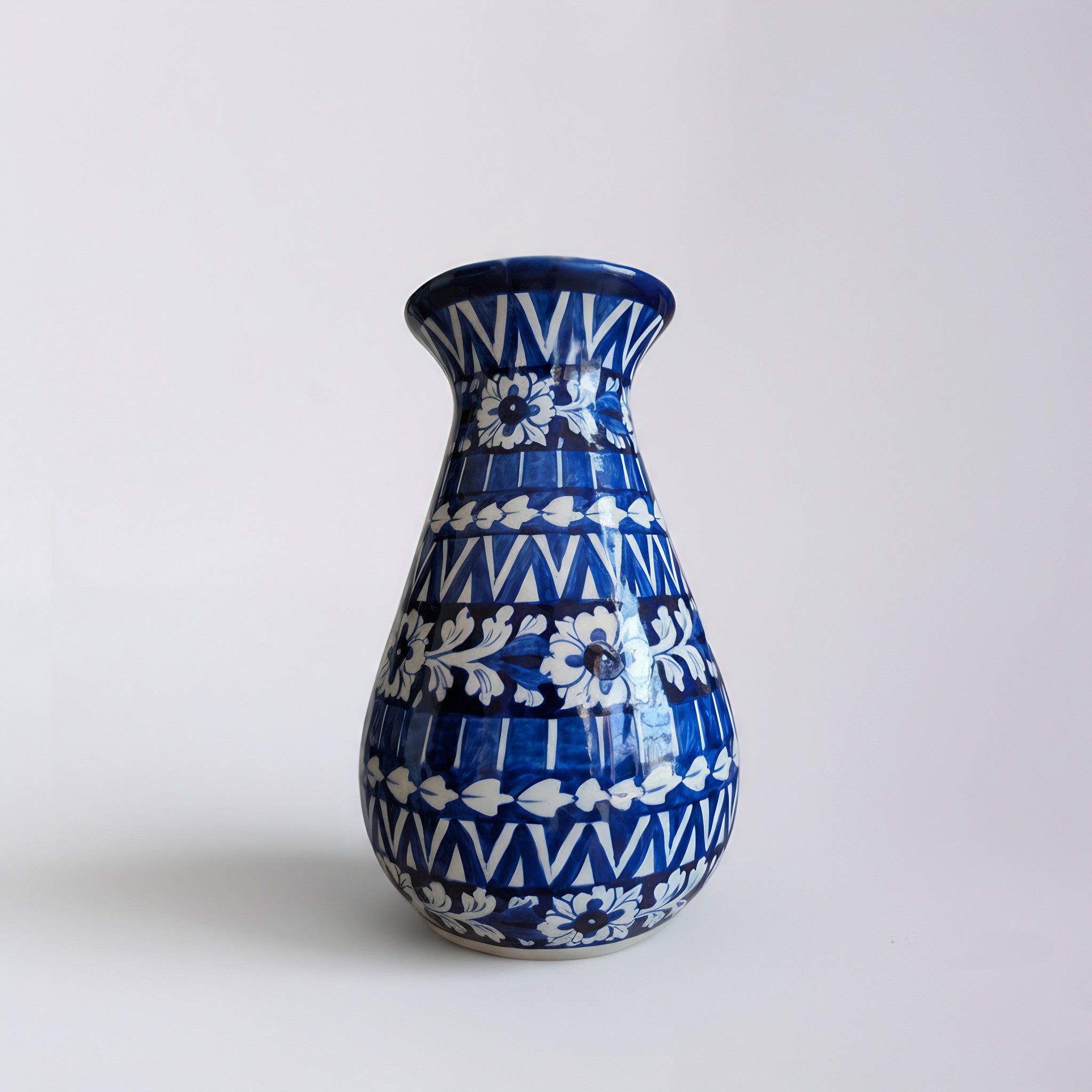 12-Inch Blue Pottery Round Bottom Vase – Hand-Painted Ceramic Decor