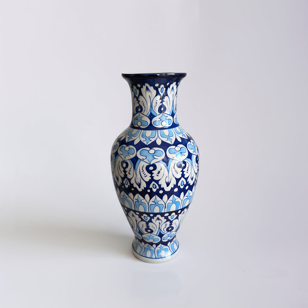 Cobalt Lotus Medley Blue Pottery Vase – 14 Inch