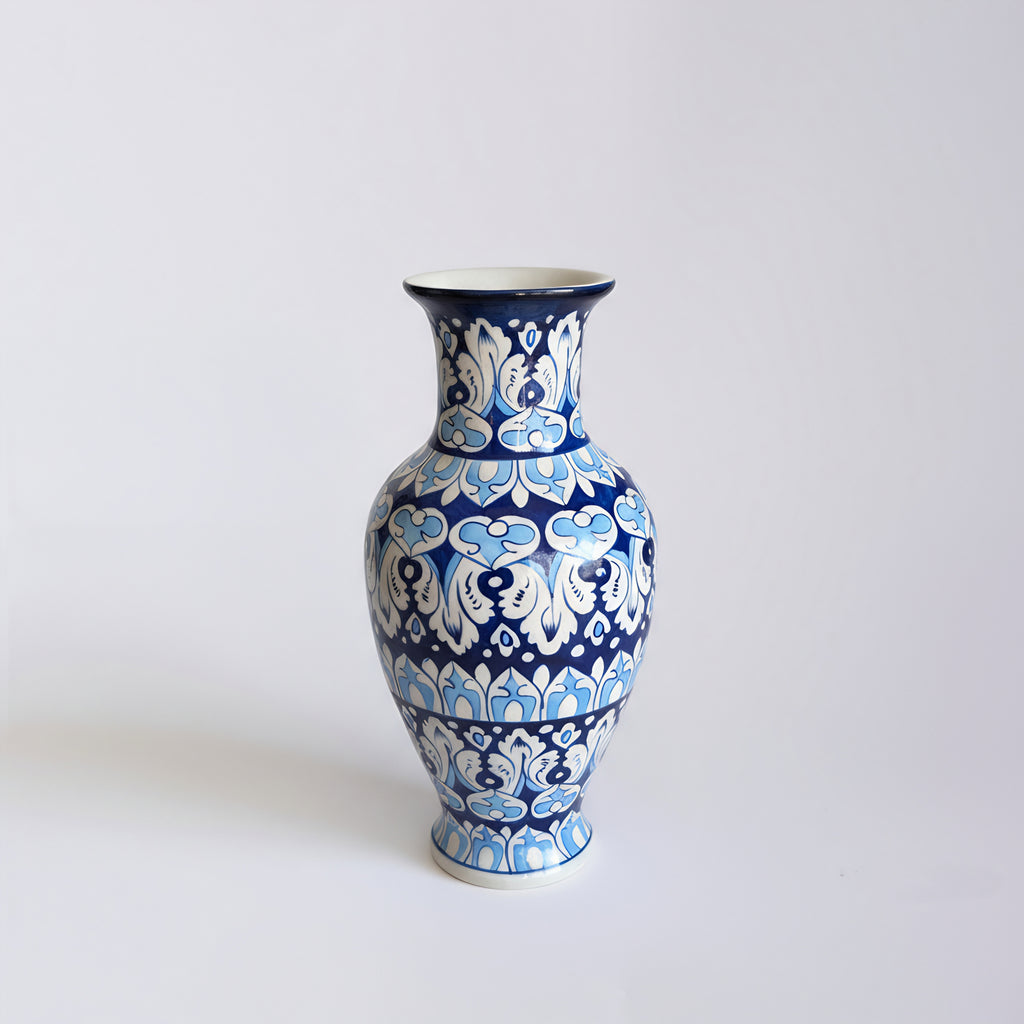 Cobalt Lotus Medley Blue Pottery Vase – 14 Inch