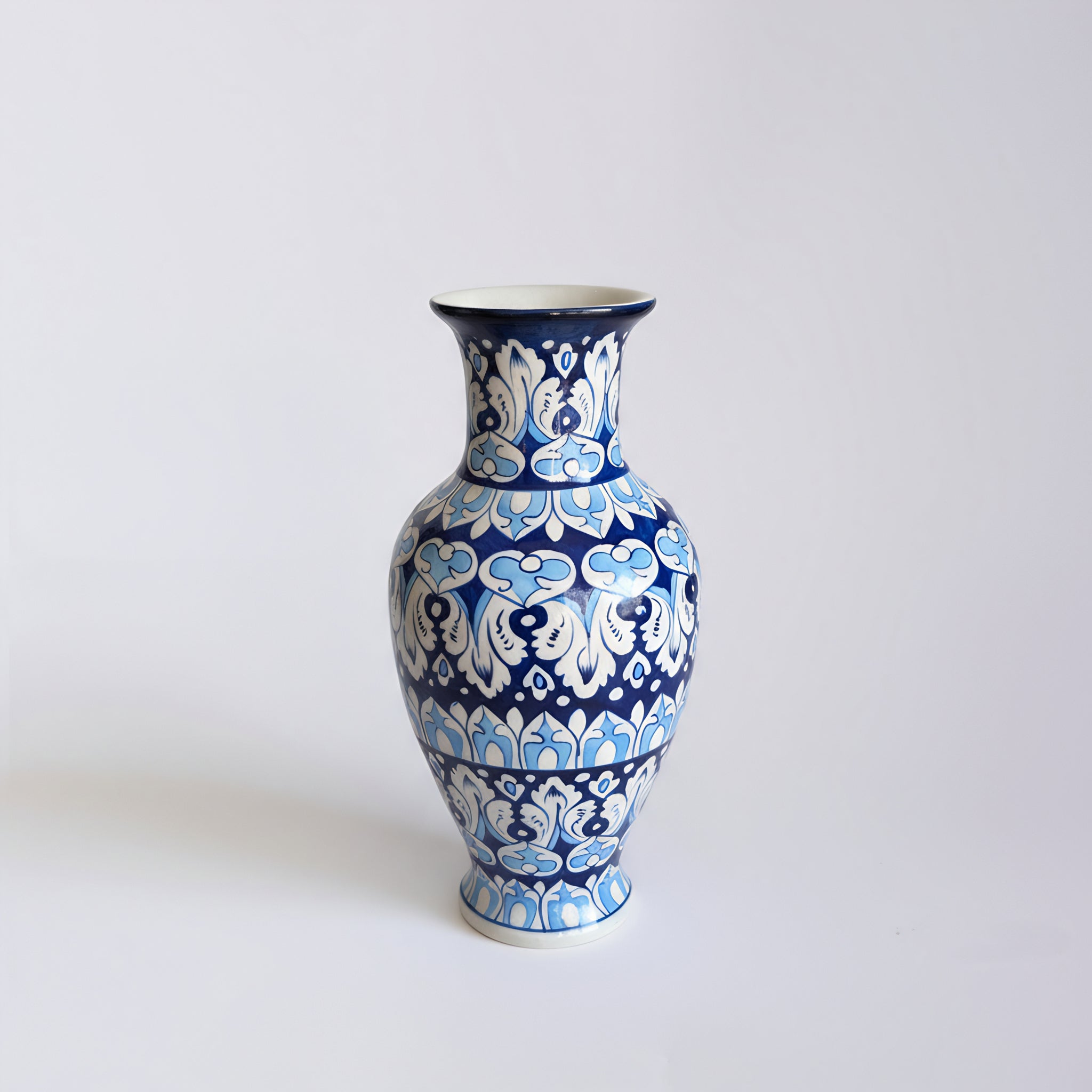 Cobalt Lotus Medley Blue Pottery Vase – 14 Inch