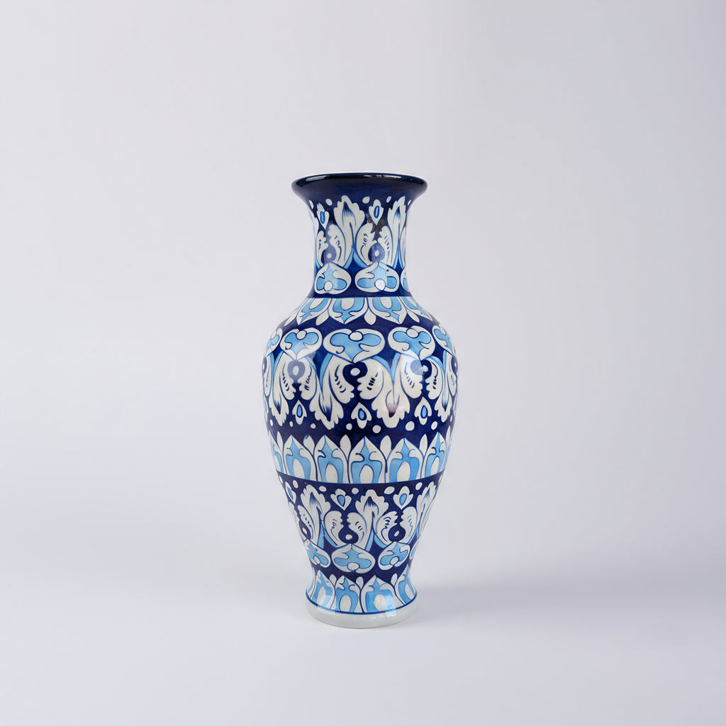 Cobalt Lotus Medley Blue Pottery Vase – 14 Inch