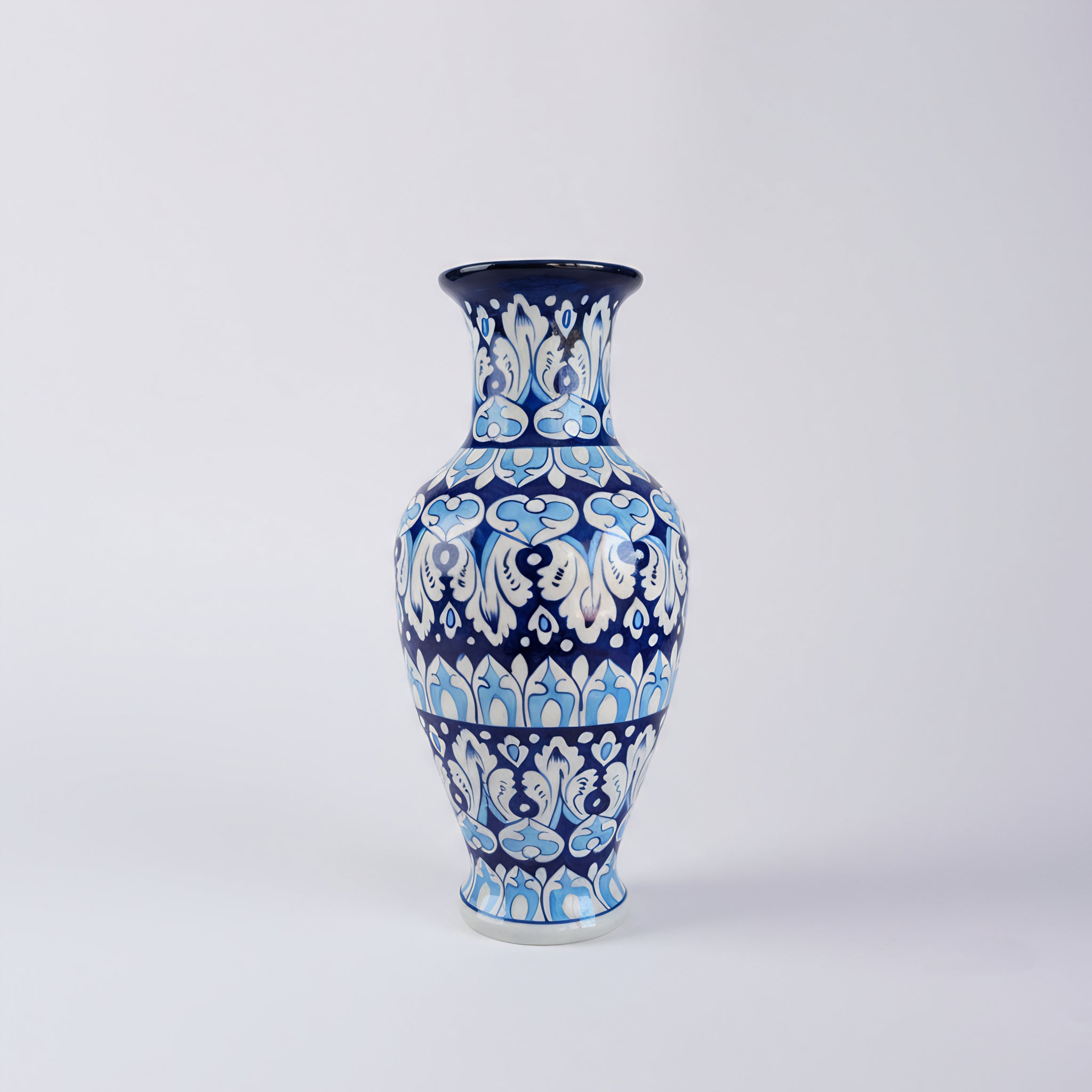 Cobalt Lotus Medley Blue Pottery Vase – 14 Inch