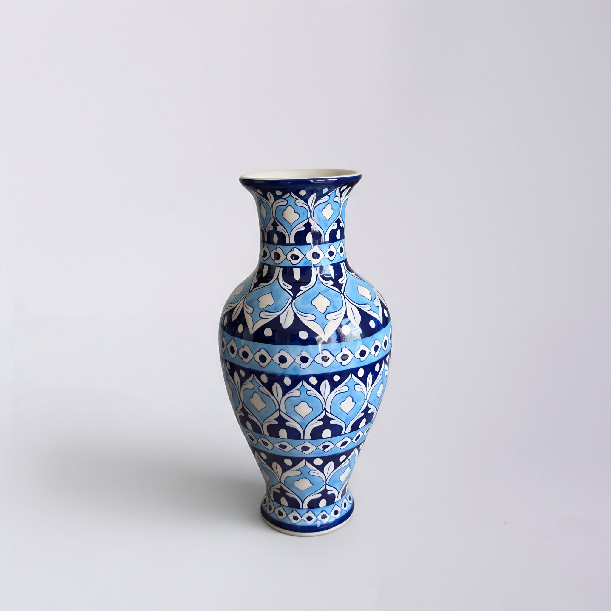 Sky-to-Midnight Tulip Blue Pottery Vase – 14 Inch