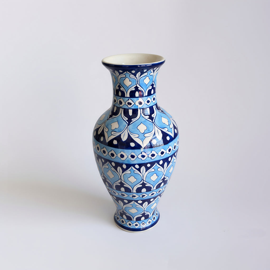 Sky-to-Midnight Tulip Blue Pottery Vase – 14 Inch