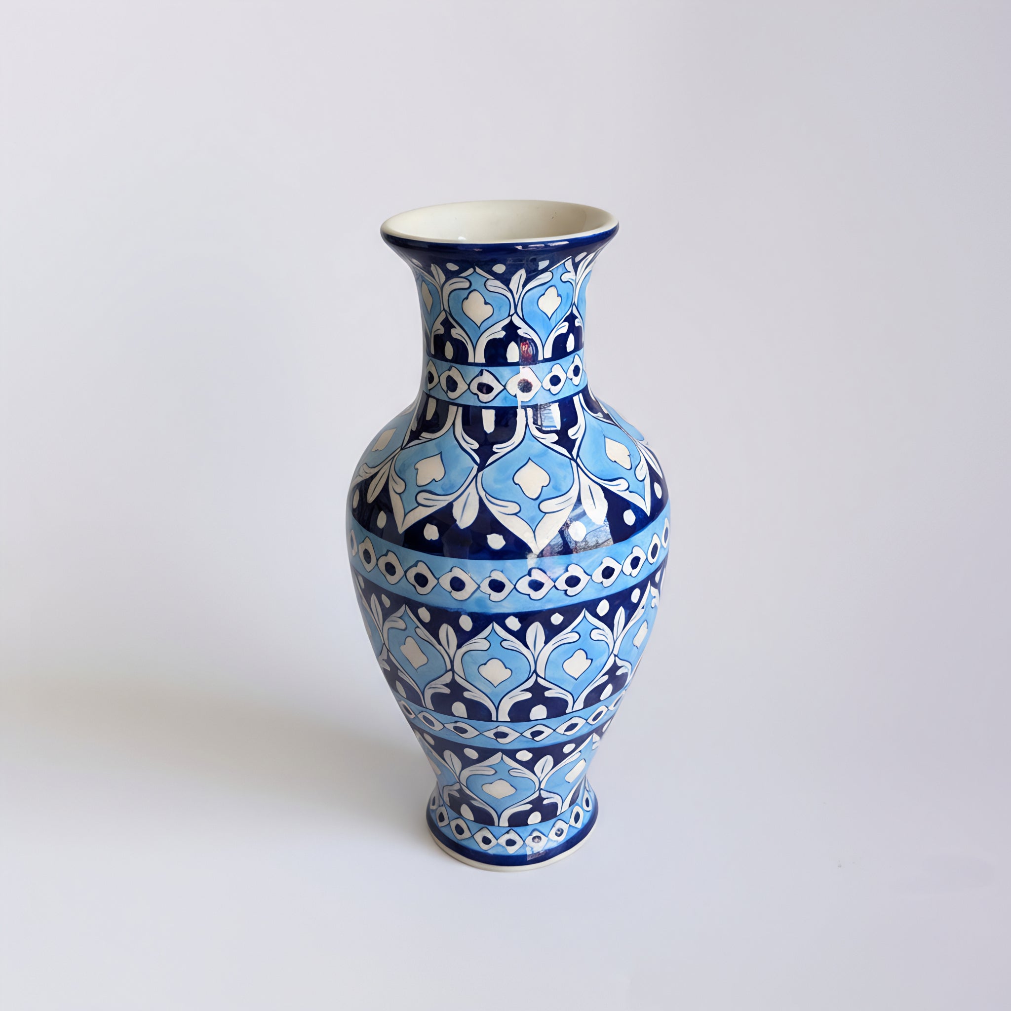 Sky-to-Midnight Tulip Blue Pottery Vase – 14 Inch