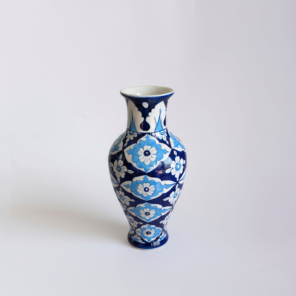 Iznik-Style Floral Blue Pottery Vase — Multani ceramic detail — Craftan Pakistan