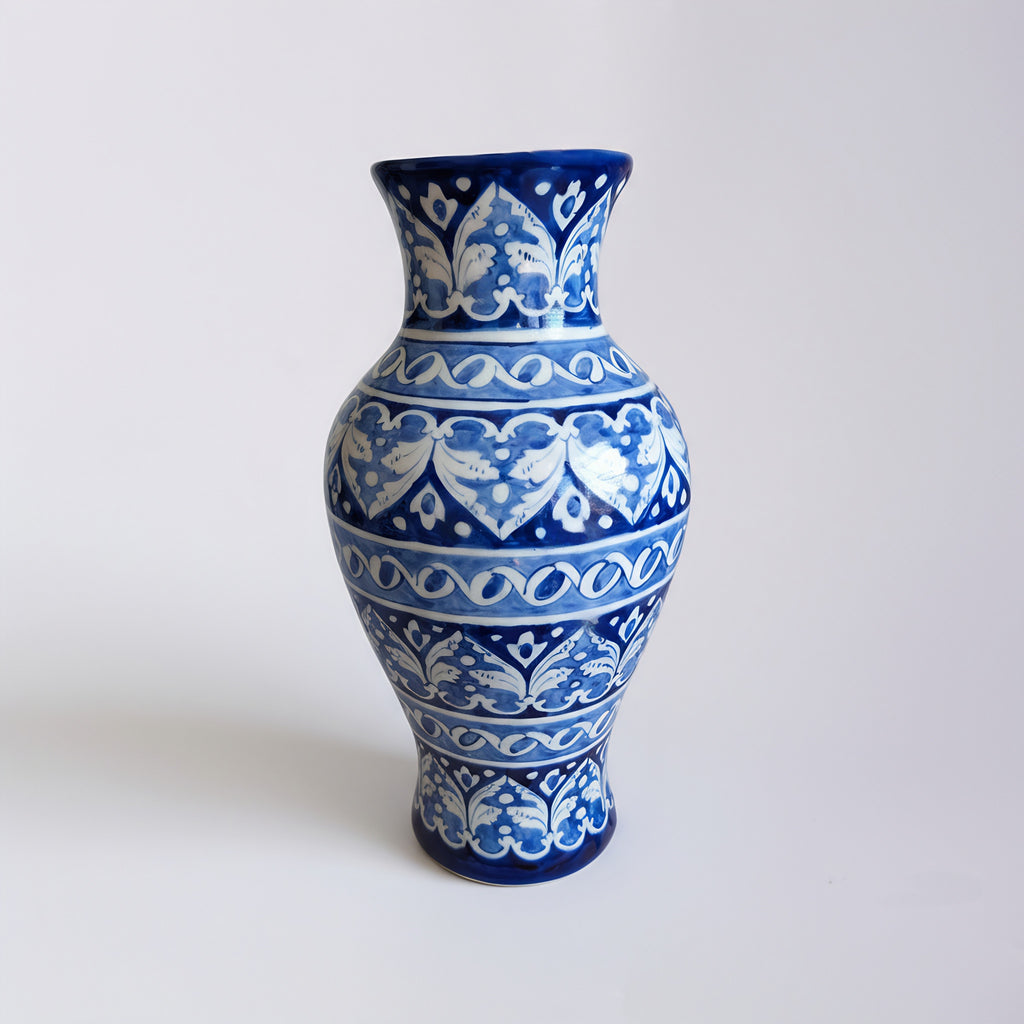 Cobalt Arabesque Blue Pottery Vase – 14 Inch