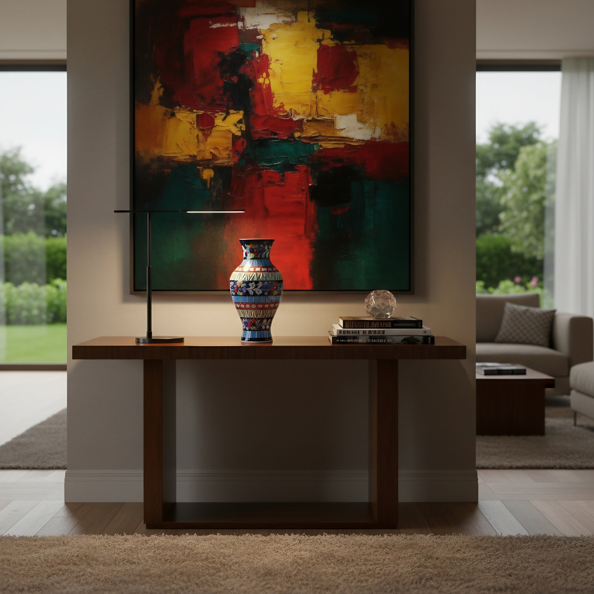 Multicolor Traditional Floral Blue Pottery Vase – 14 Inch