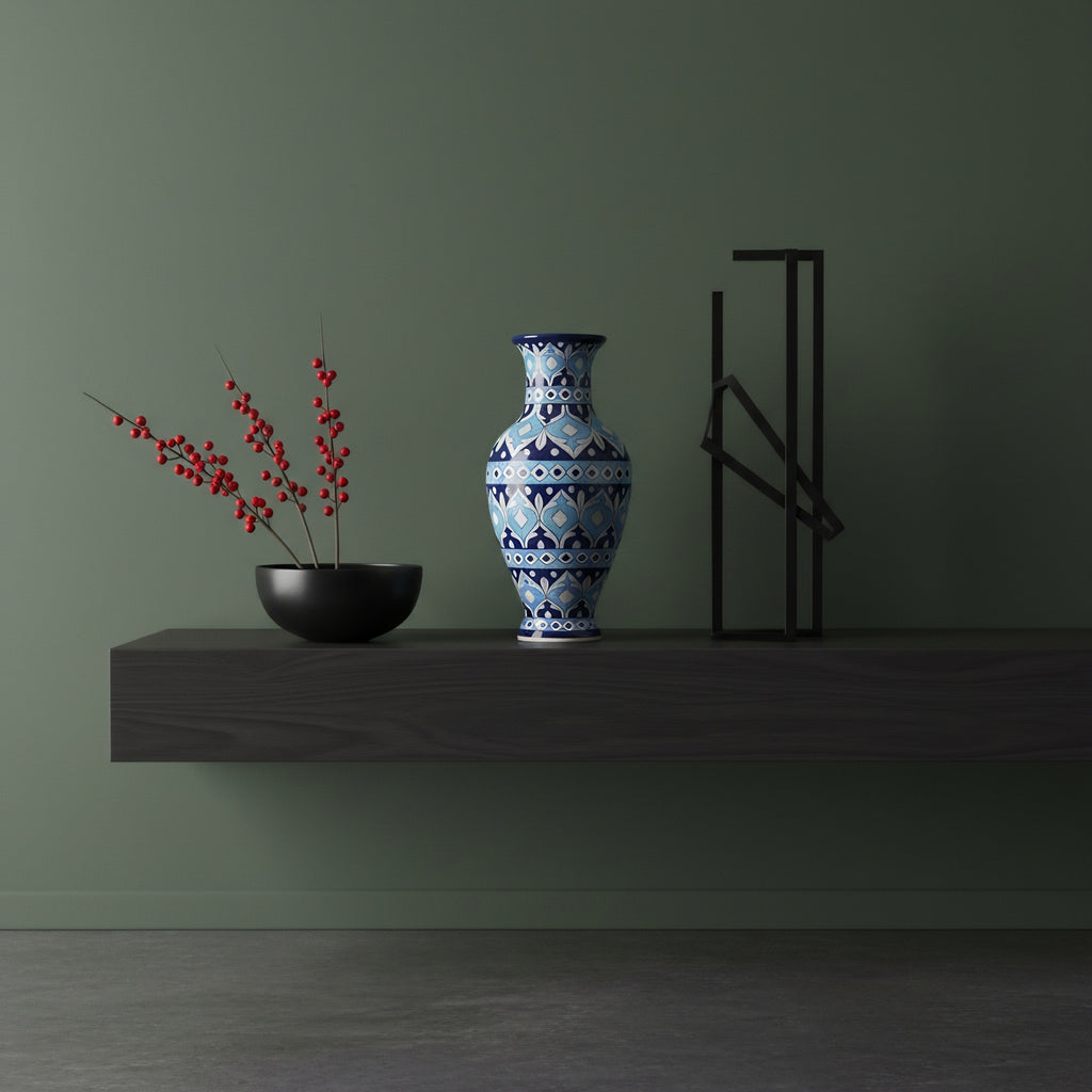 Sky-to-Midnight Tulip Blue Pottery Vase – 14 Inch